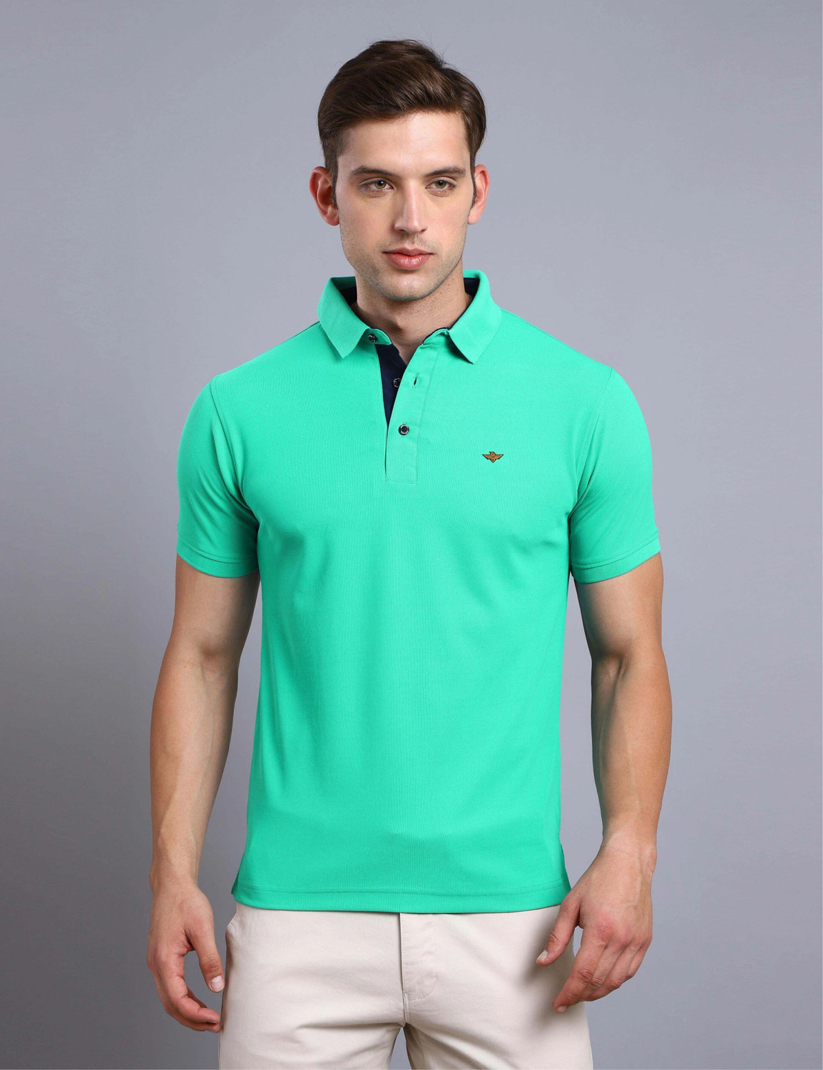 Image of Stellers Solid Men Polo Neck Green T-Shirt