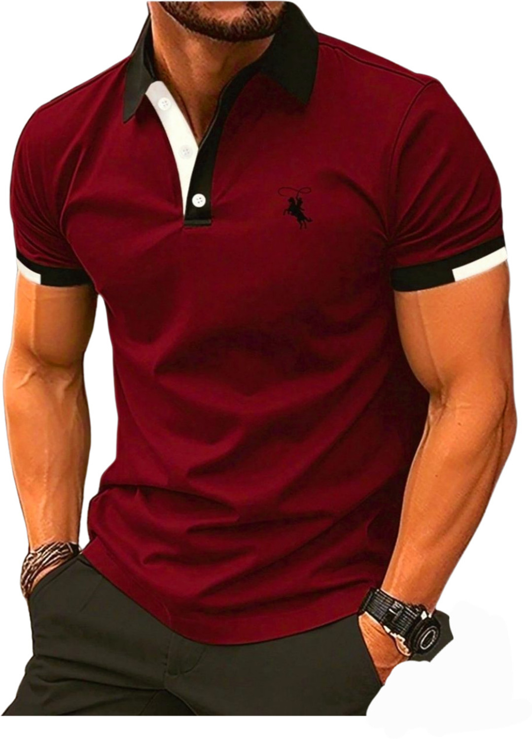 Image of Bliss Bell Solid Men Polo Neck Multicolor T-Shirt