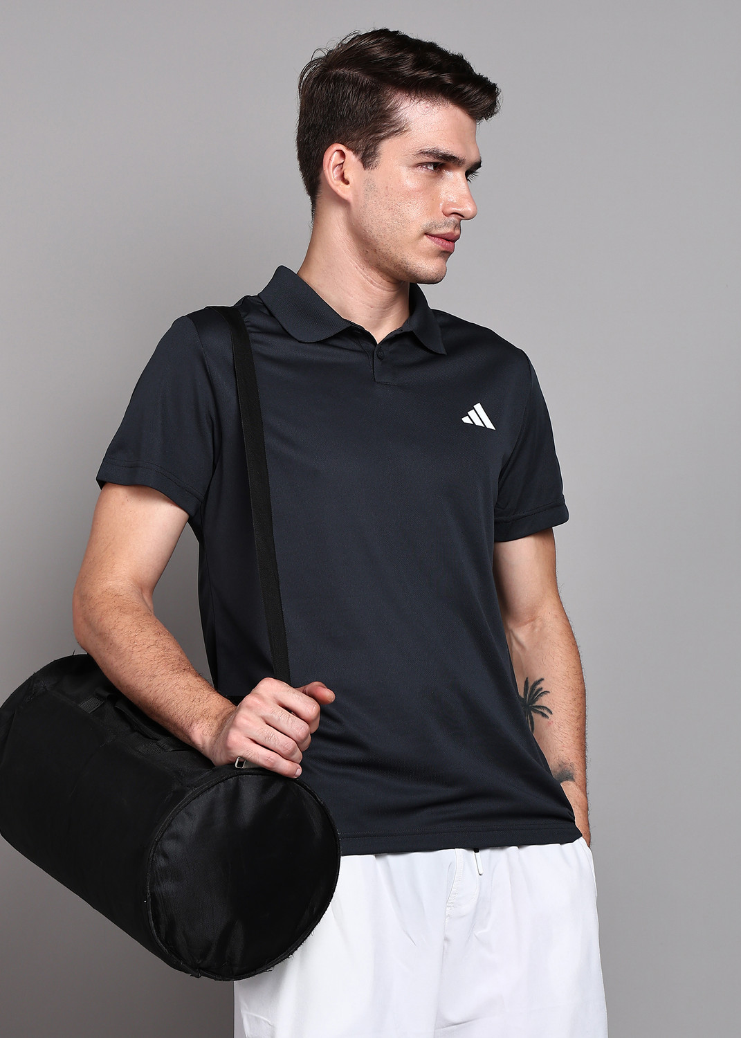 Image of ADIDAS Solid Men Polo Neck Grey T-Shirt