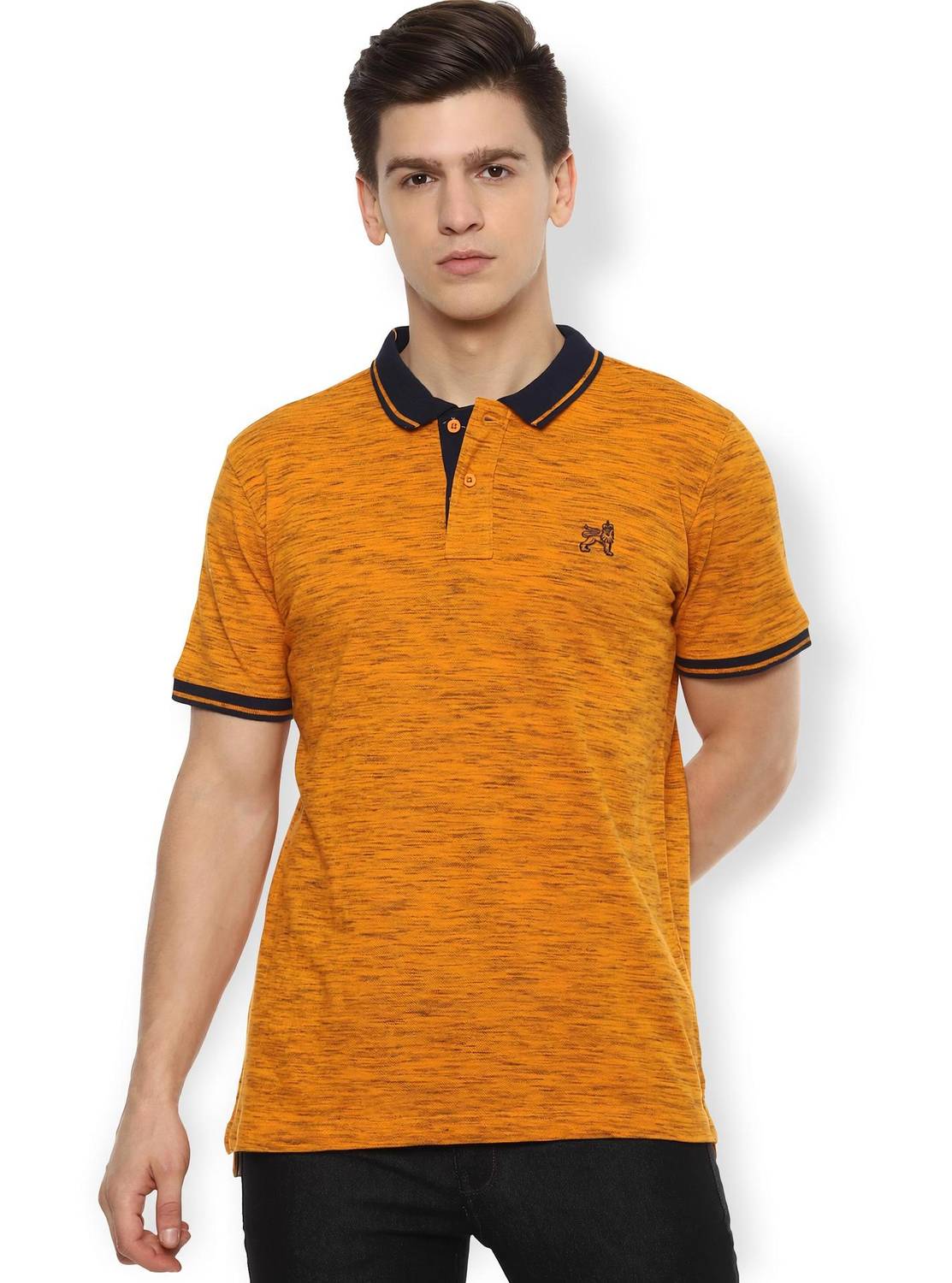 Academy By Van Heusen Self Design Men Polo Neck Yellow T-Shirt
