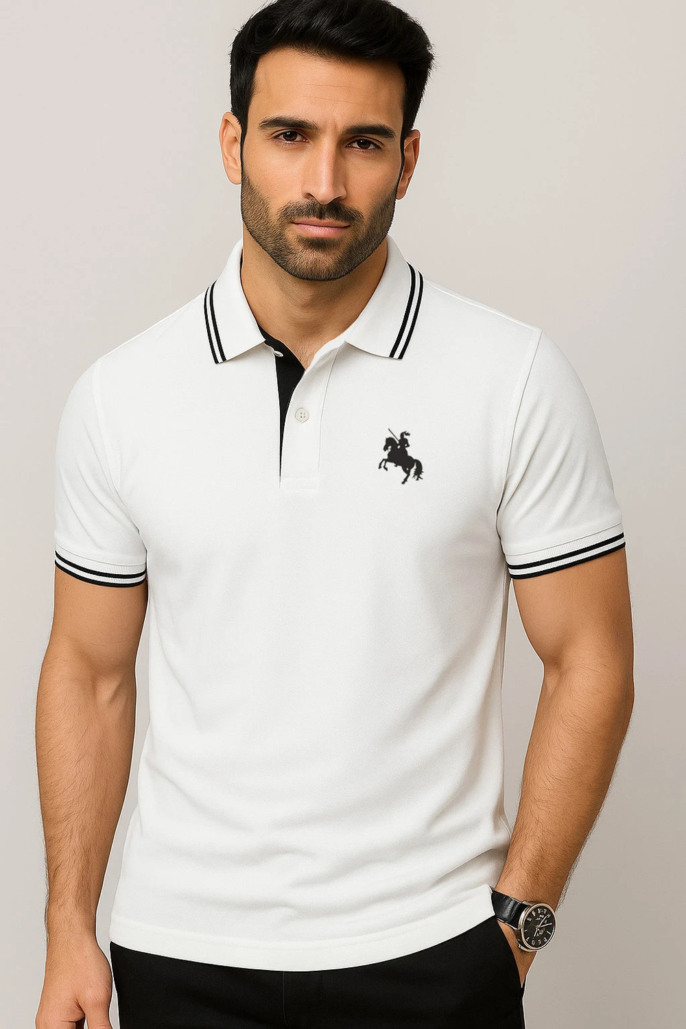Image of SCATCHITE Solid Men Polo Neck White T-Shirt