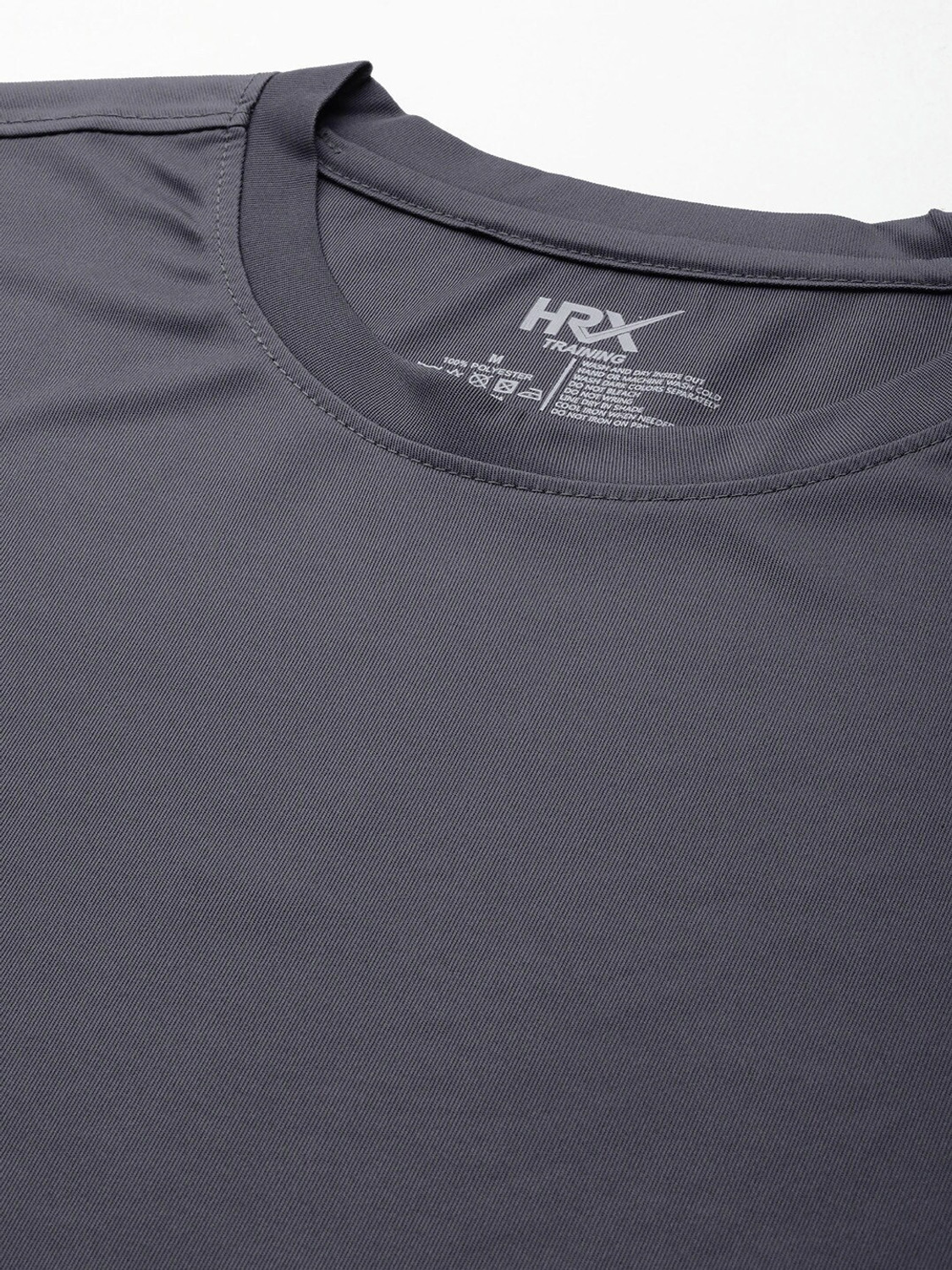 Image of HRX by Hrithik Roshan Solid Men Round Neck Grey T-Shirt