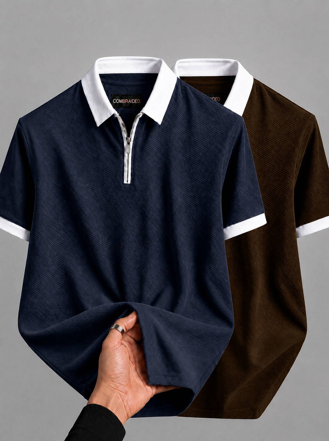 COMBRAIDED Men Polo Neck Brown T-Shirt Pack of 2 - Image 1
