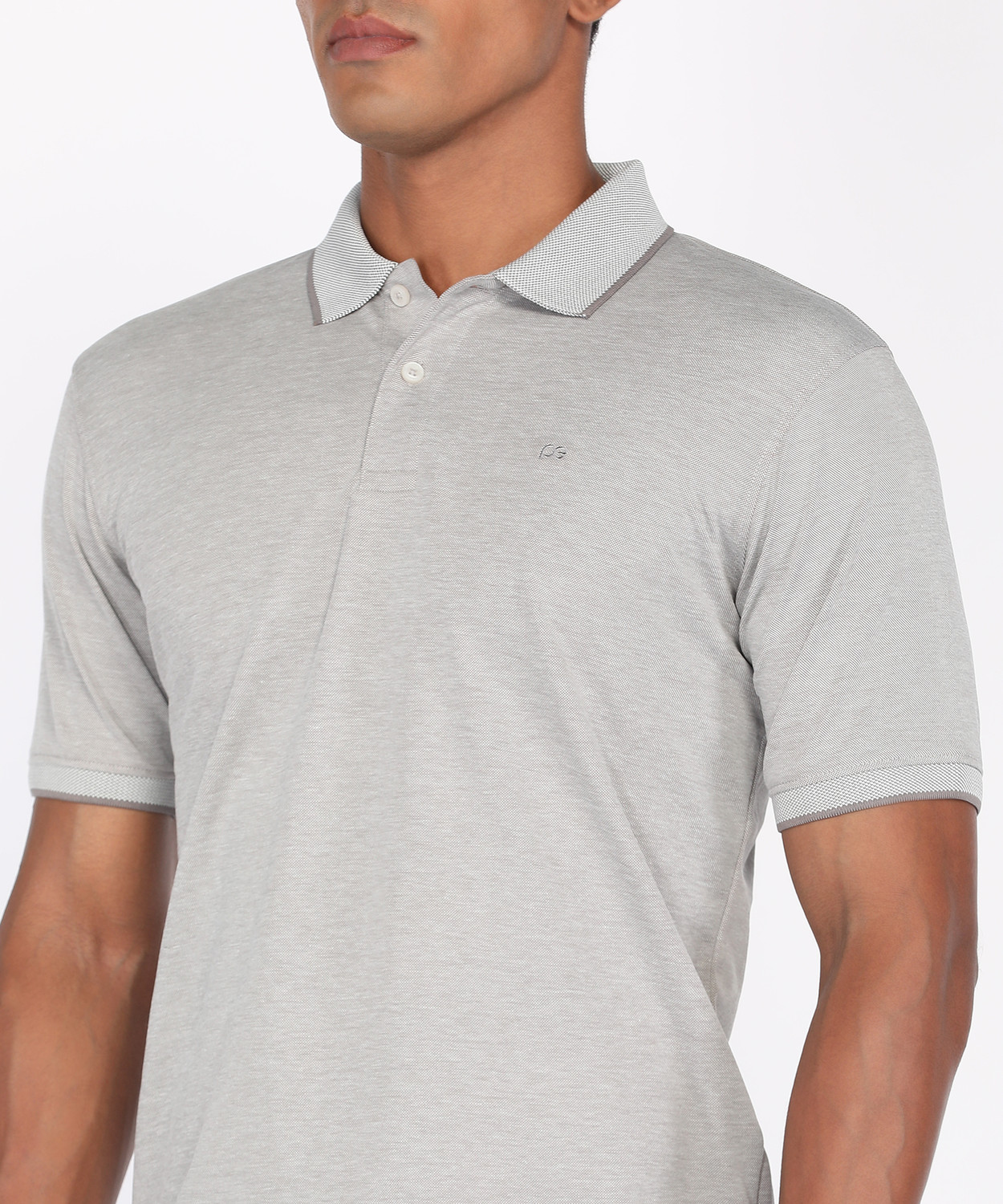 Image of PETER ENGLAND Solid Men Polo Neck Grey T-Shirt