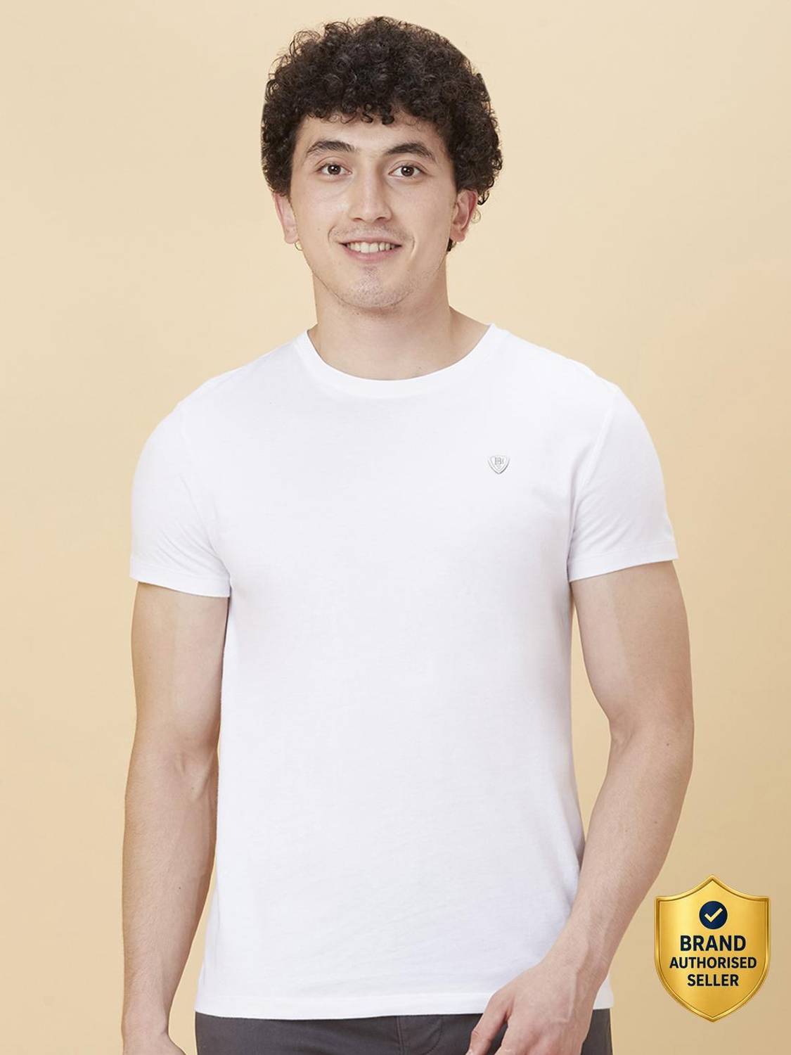 BEING HUMAN Solid Men Round Neck White T-Shirt