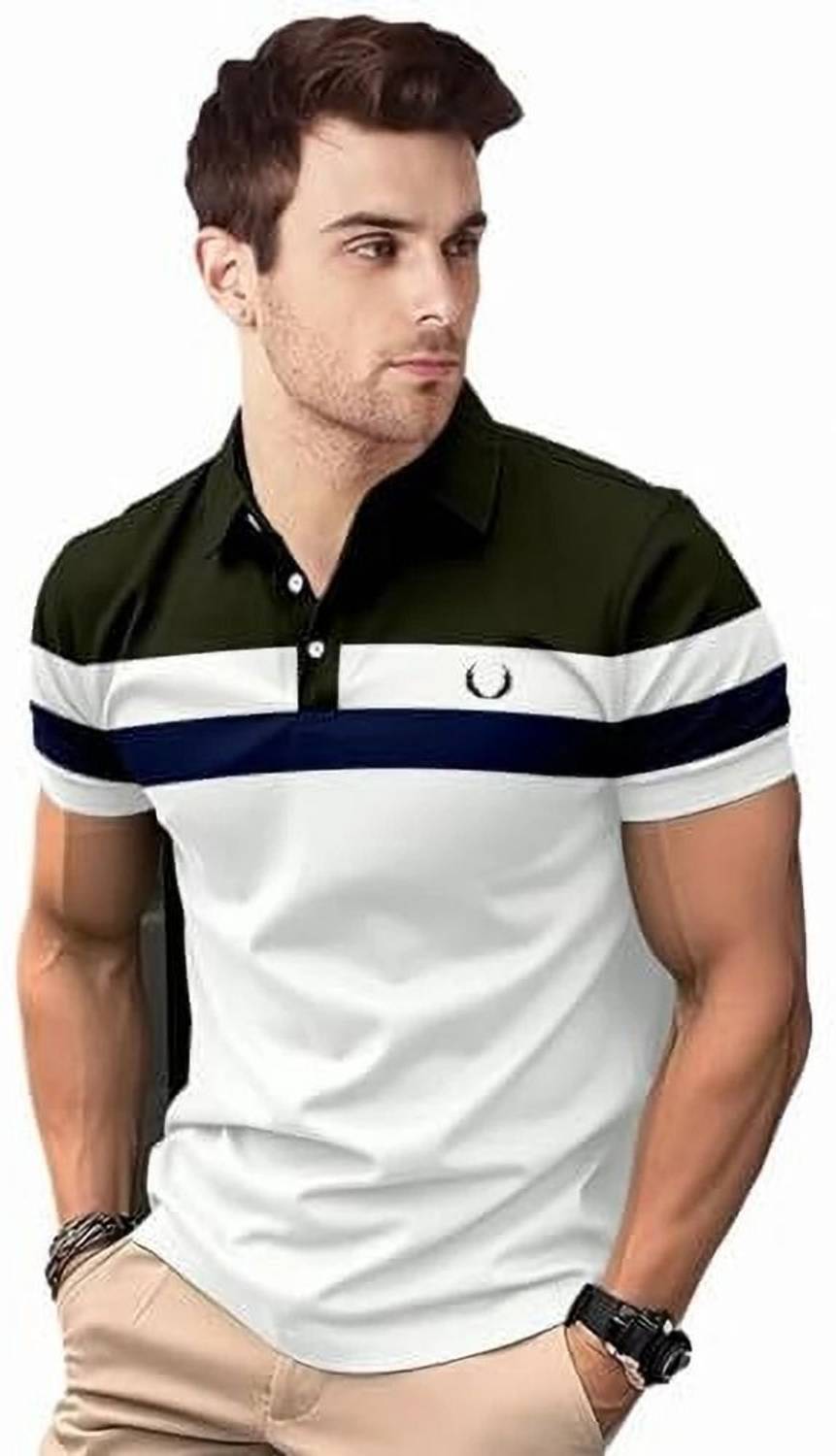 Garimaknitwear Men Colorblock Polo Neck Cotton Blend Green, Black