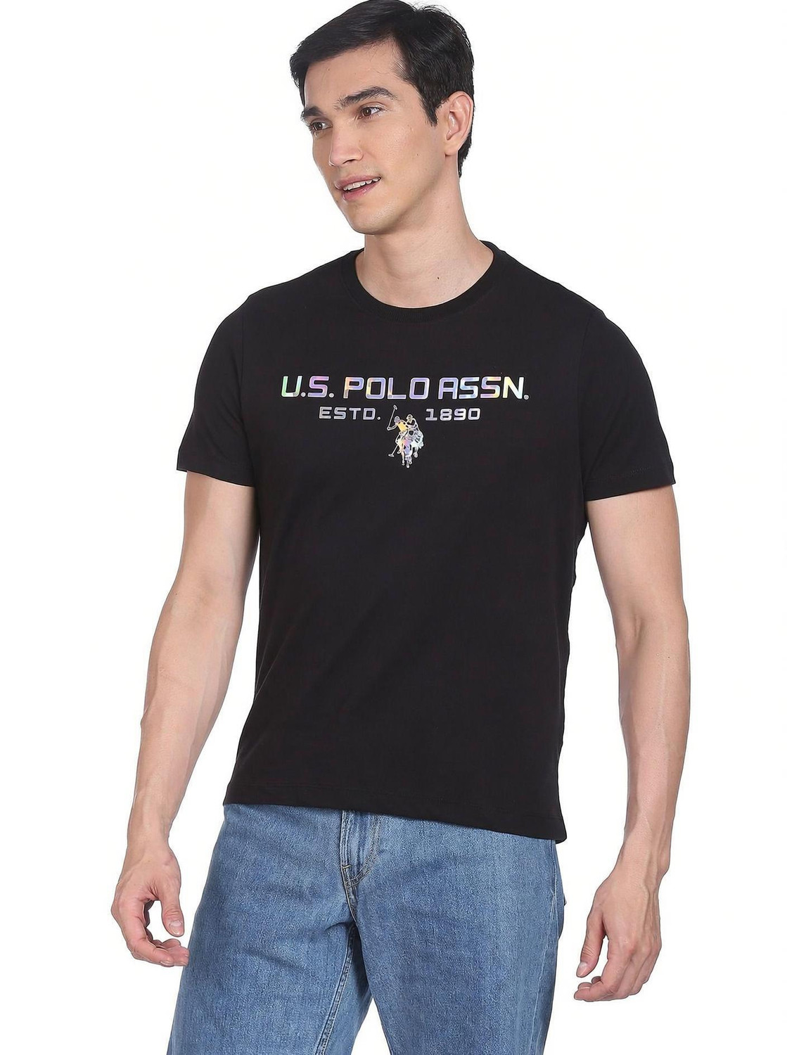 Image of U.S. POLO ASSN. Typography Men Round Neck Black T-Shirt