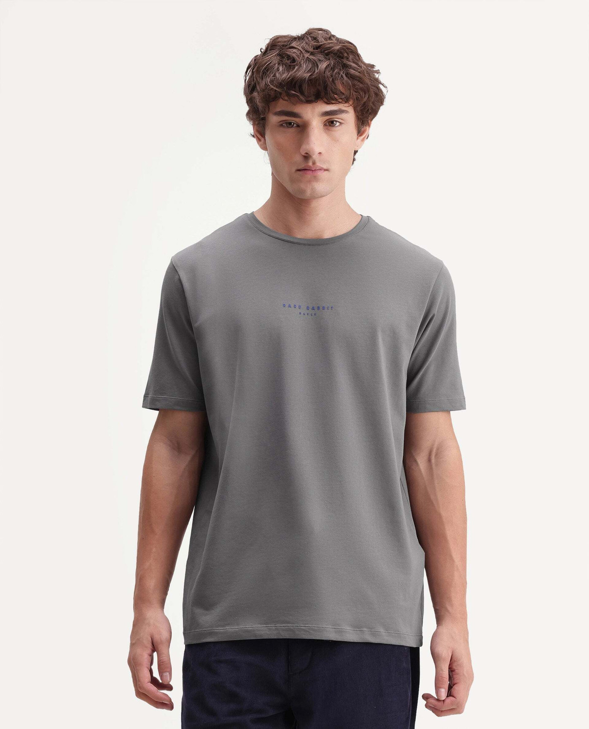 Image of RARE RABBIT Solid Men Crew Neck Grey T-Shirt