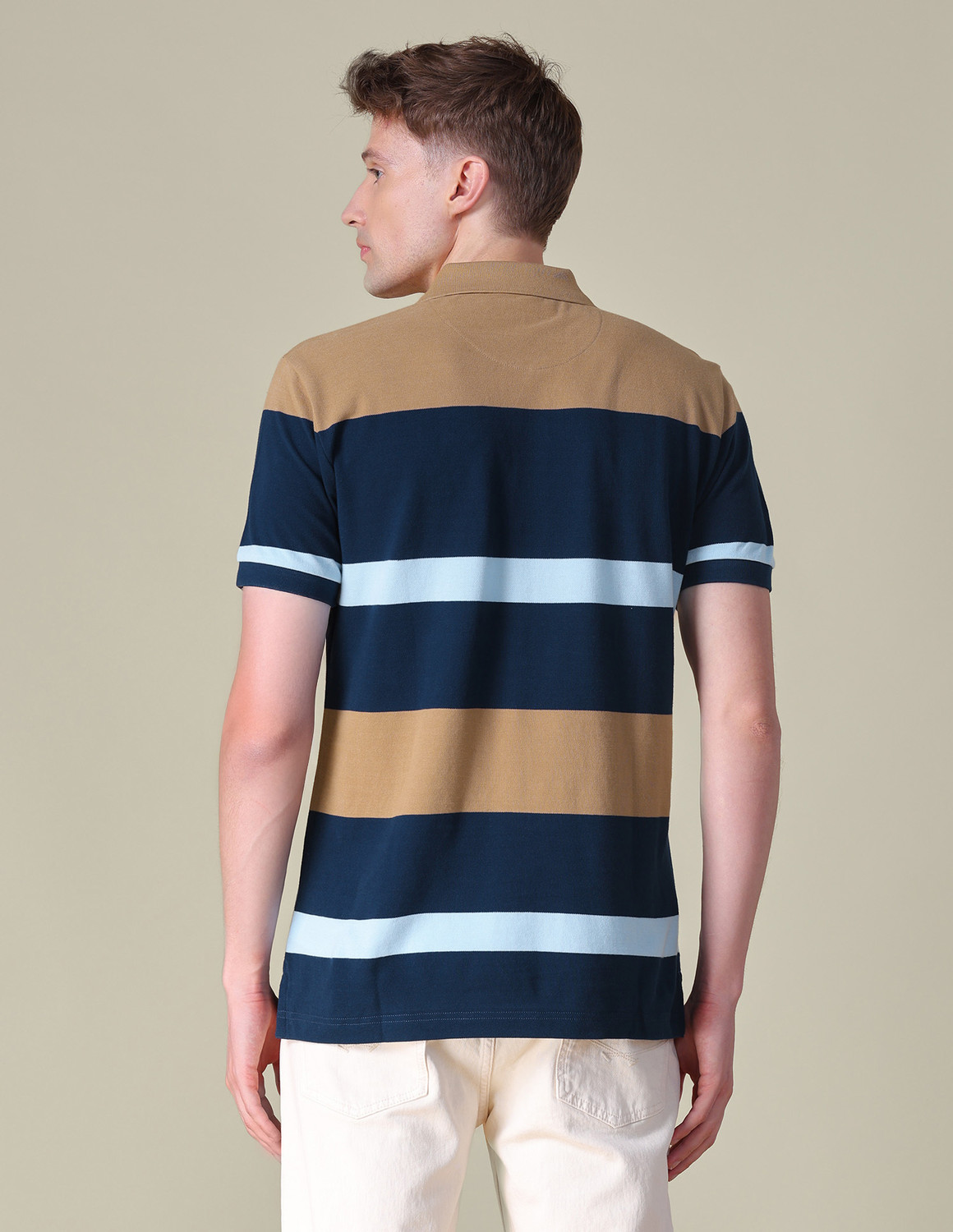Image of U.S. POLO ASSN. Self Design Men Polo Neck Beige T-Shirt
