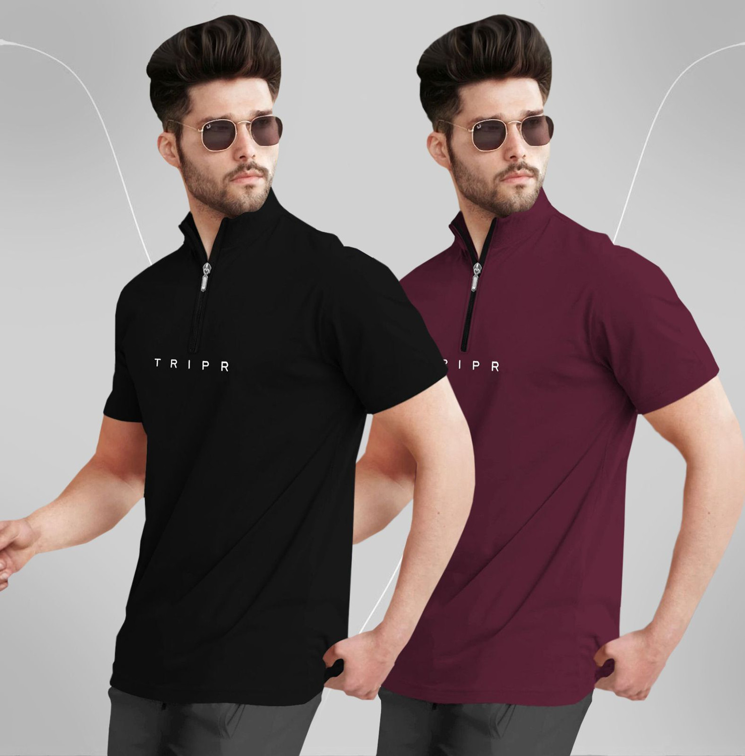 Image of TRIPR Solid Men Henley Neck Black, Maroon T-Shirt