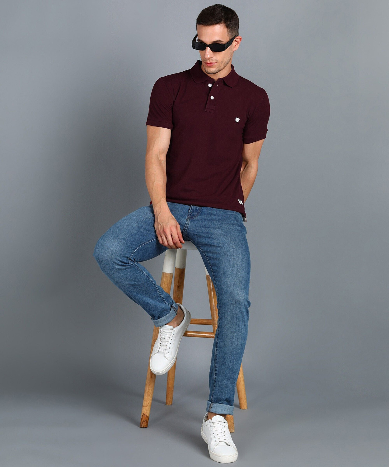 Image of Alan Jones Solid Men Polo Neck Maroon T-Shirt