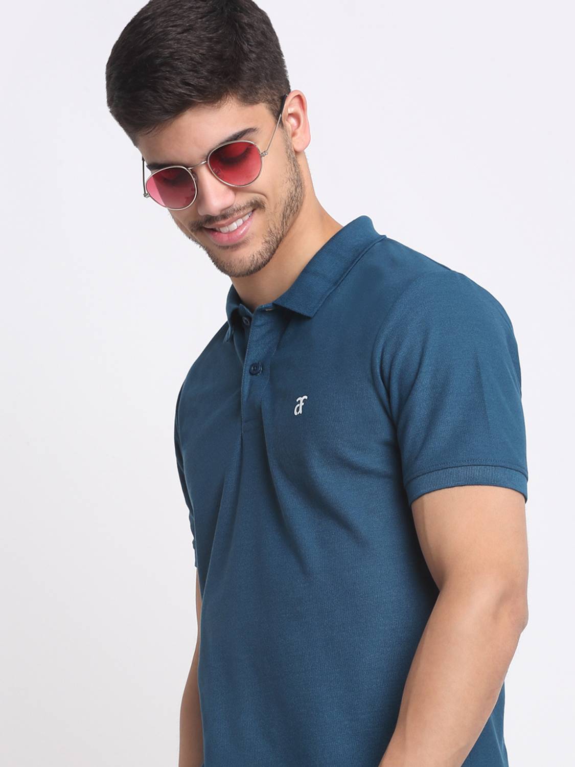 Affordable AF Solid Men Polo Neck Dark Blue T-Shirt