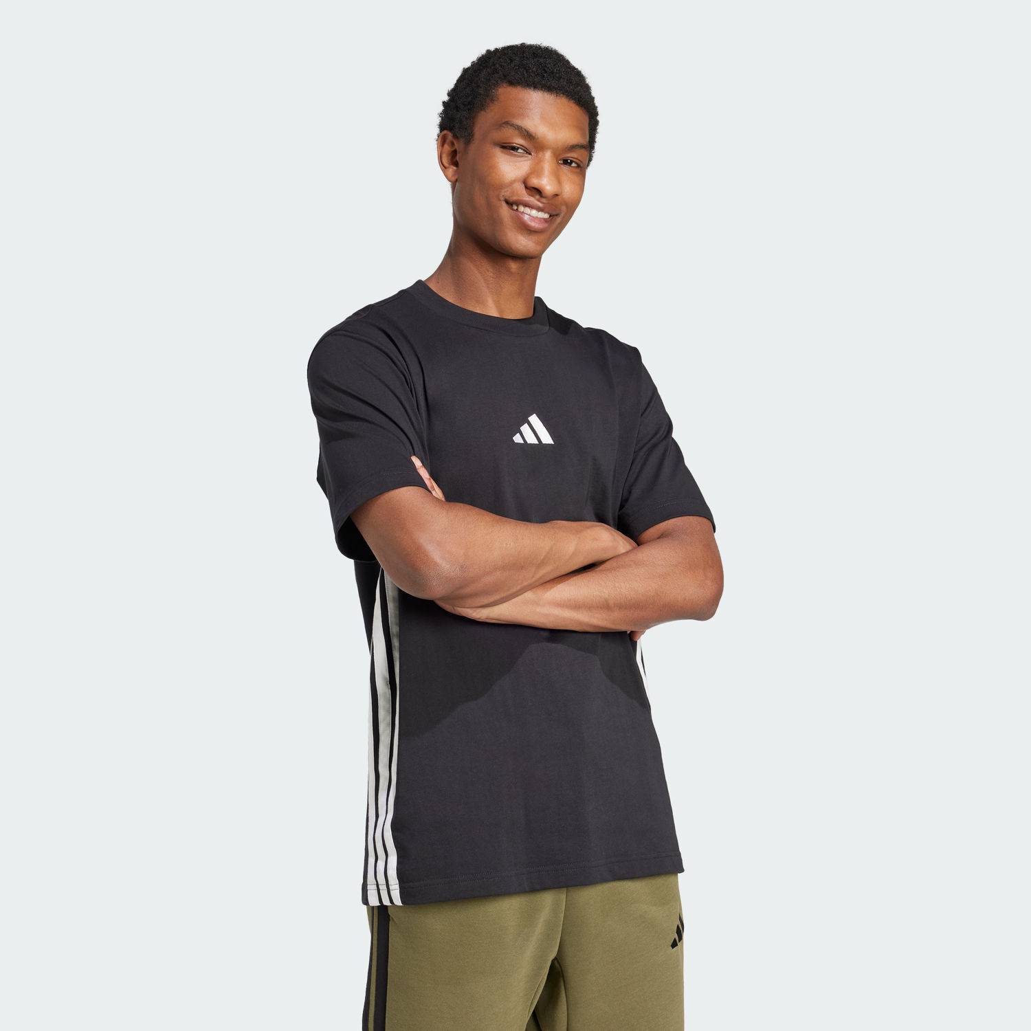 ADIDAS Striped Men Crew Neck Black T-Shirt - Buy ADIDAS Striped