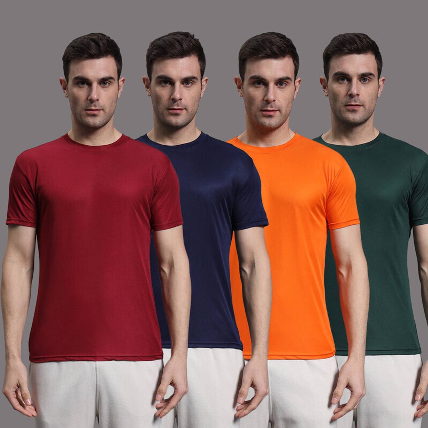 InkTees Pack of 4 Men Solid Round Neck Polyester Multicolor T-Shi