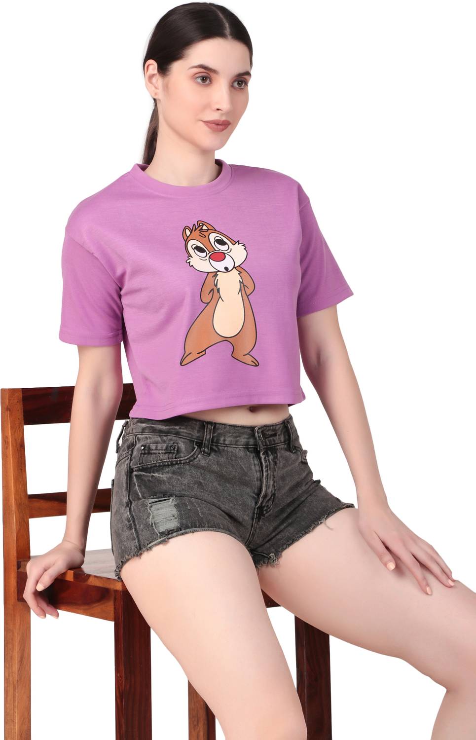 BRAZO Printed Women Round Neck Purple T-Shirt