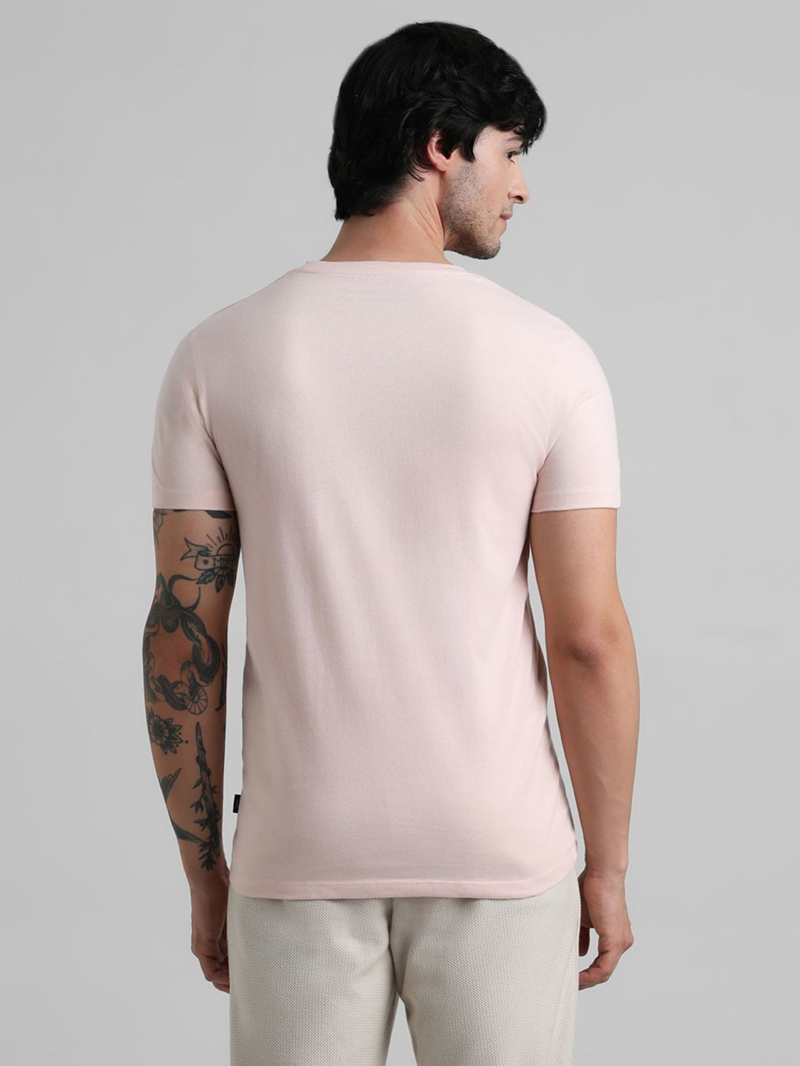 Image of JACK & JONES Printed, Typography Men Round Neck Pink T-Shirt
