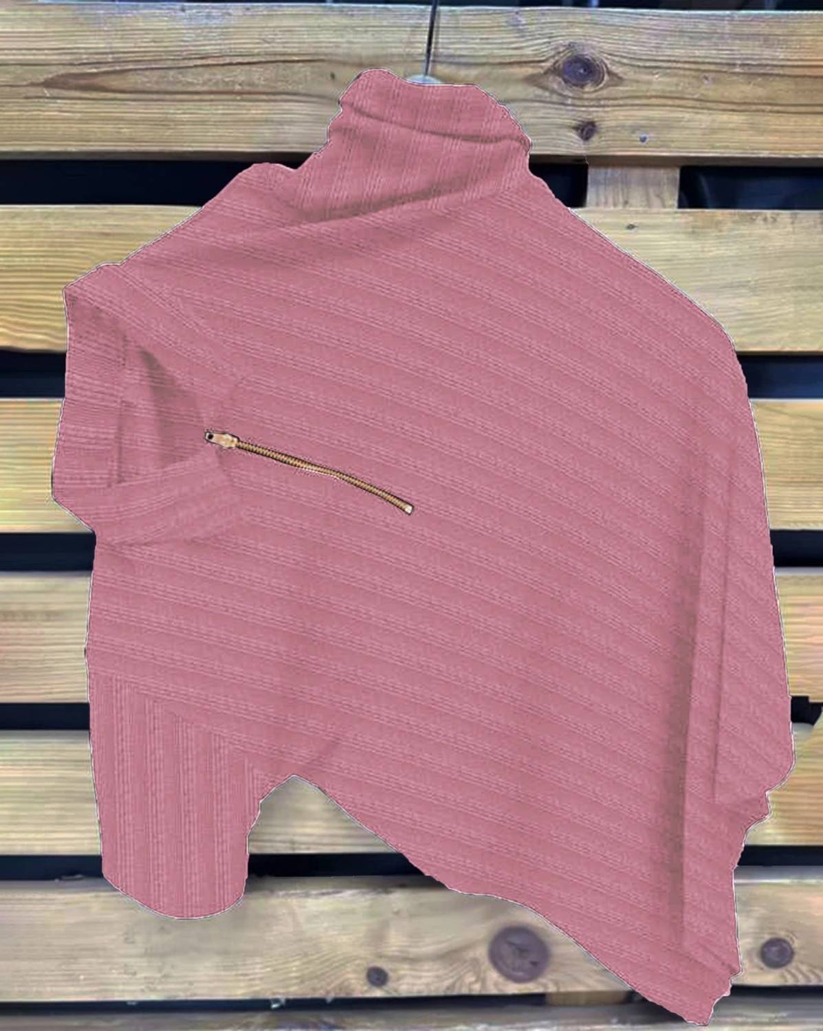 Jaiszen Self Design Men Zip Neck Pink T-Shirt
