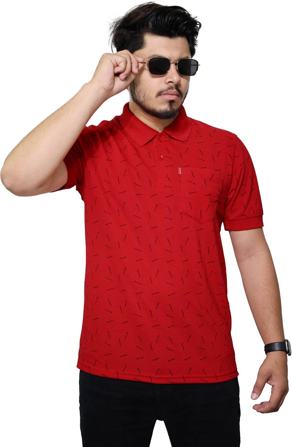 Onestar Men Printed Polo Neck Cotton Blend Red T-Shirt