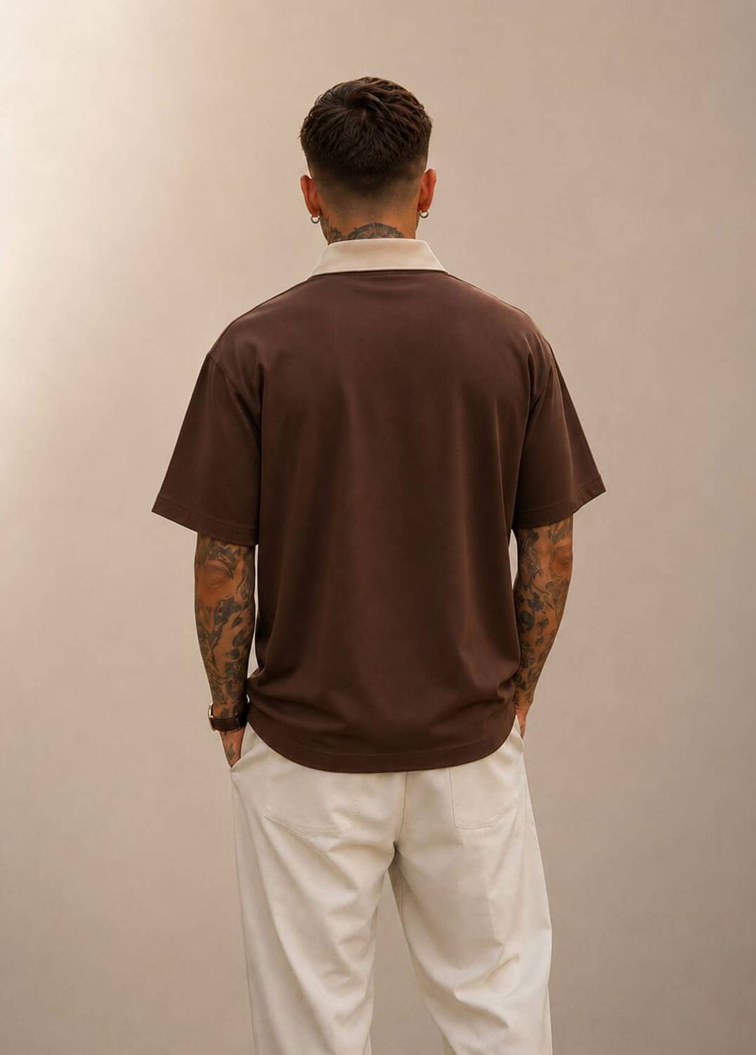 CULISH Men Polo Neck Brown T-Shirt - Image 2