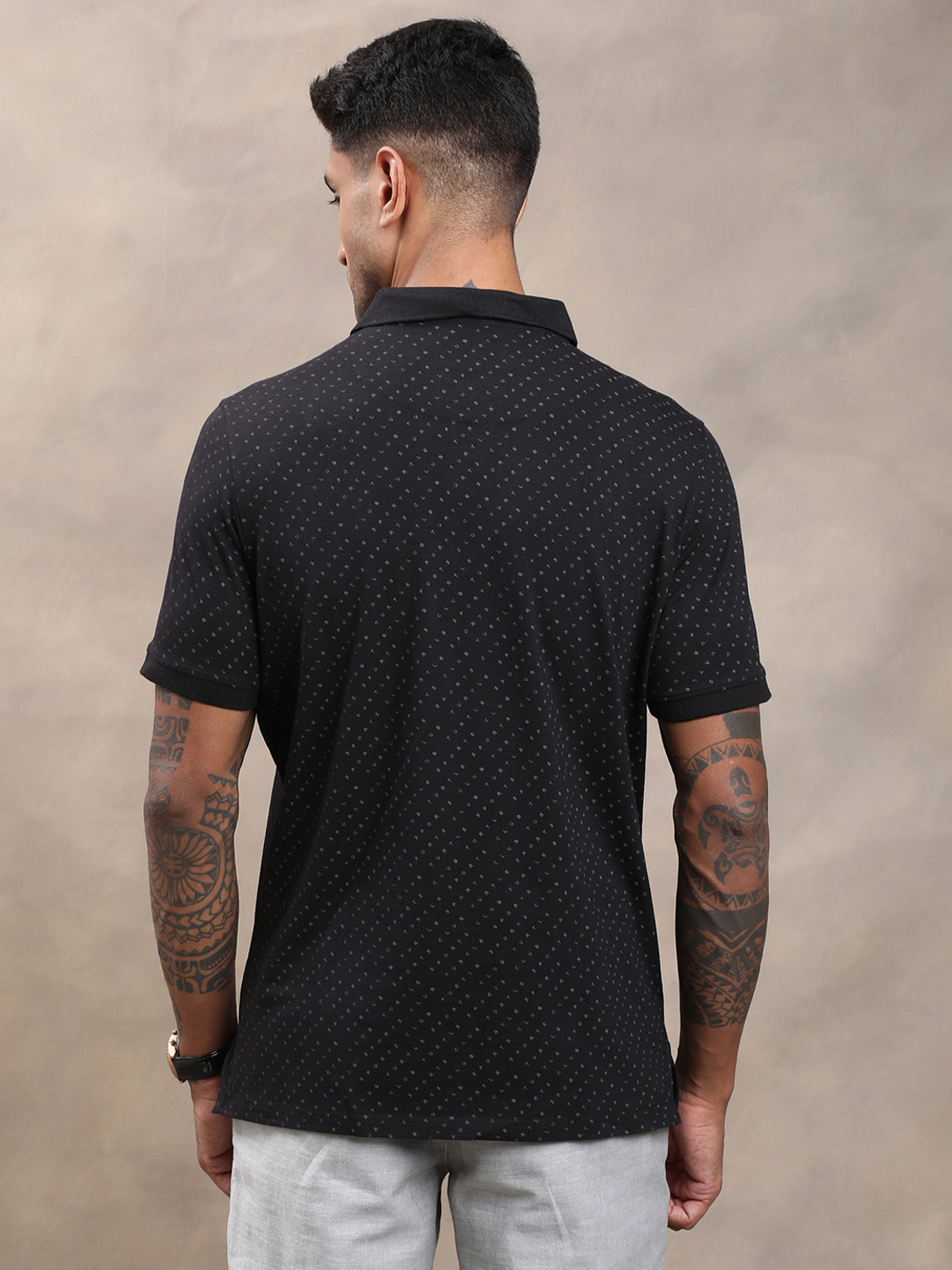 Image of TURTLE Printed Men Polo Neck Black T-Shirt