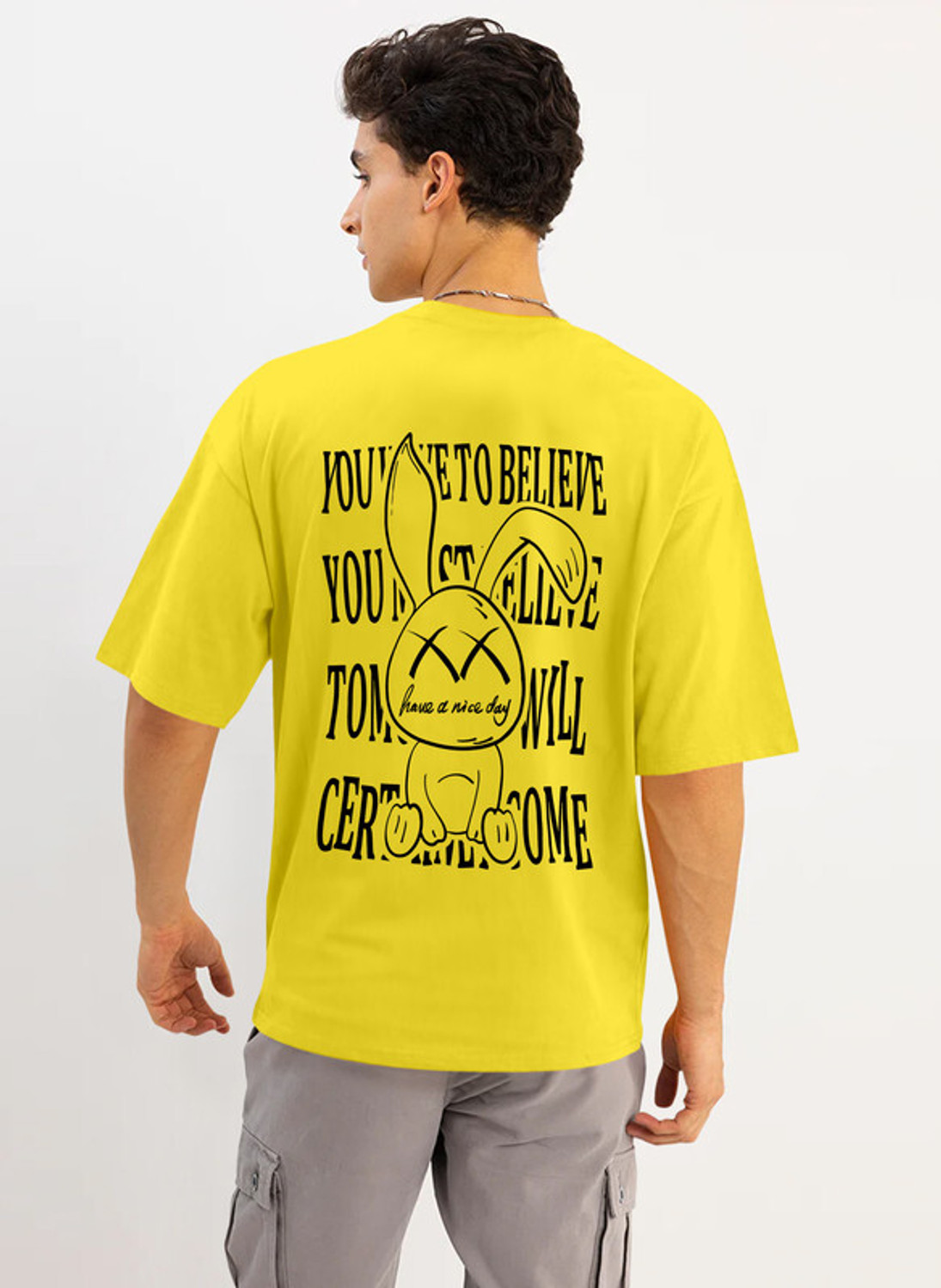 Image of Triptee Printed, Typography Men Round Neck Yellow T-Shirt