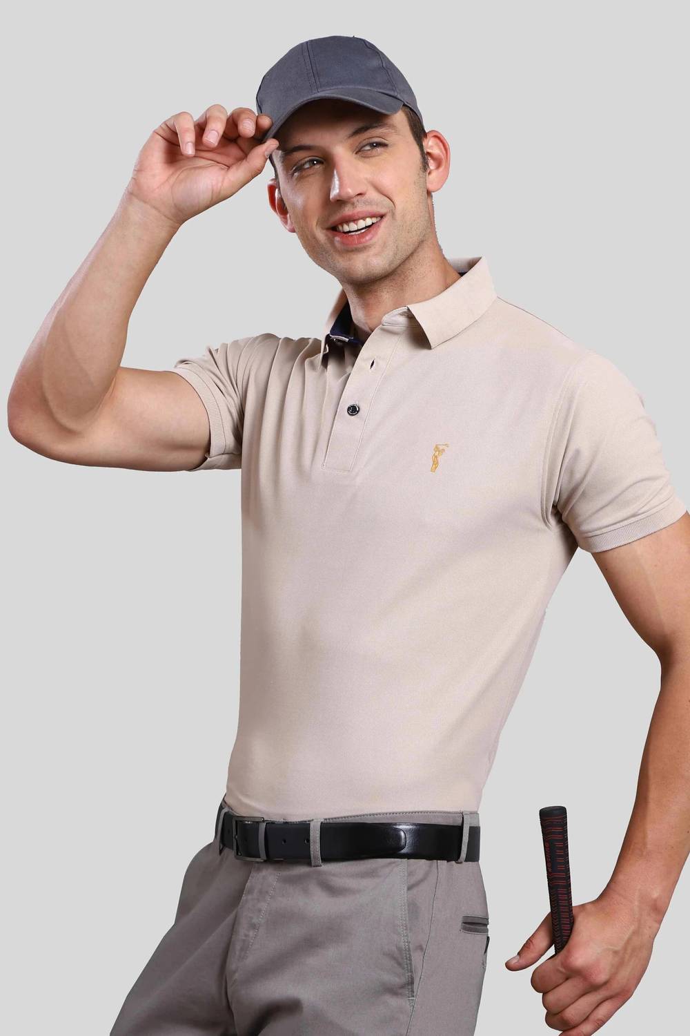 Stellers Men Solid Polo Neck Polyester Beige T-Shirt