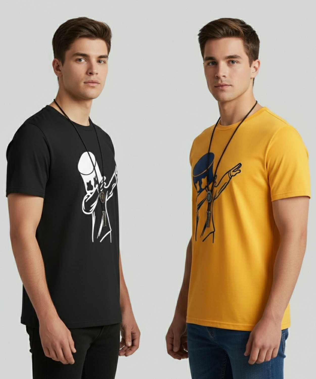 Image of stylesmyth Printed Men Round Neck Black, Yellow T-Shirt