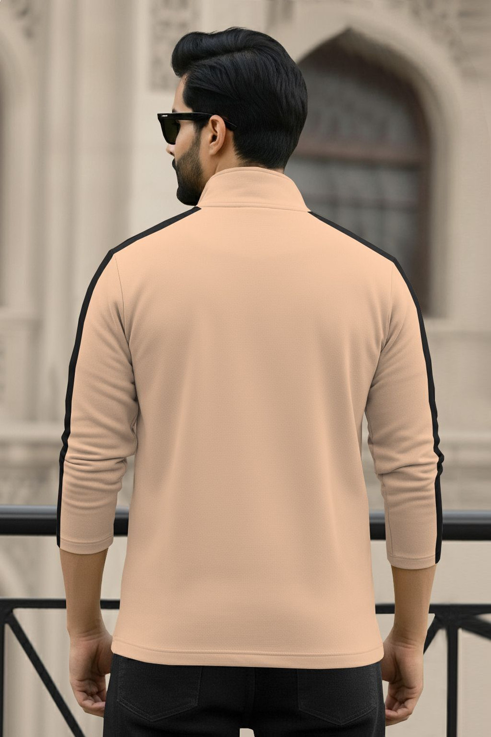 Image of TRIPR Printed Men Henley Neck Beige, Black T-Shirt