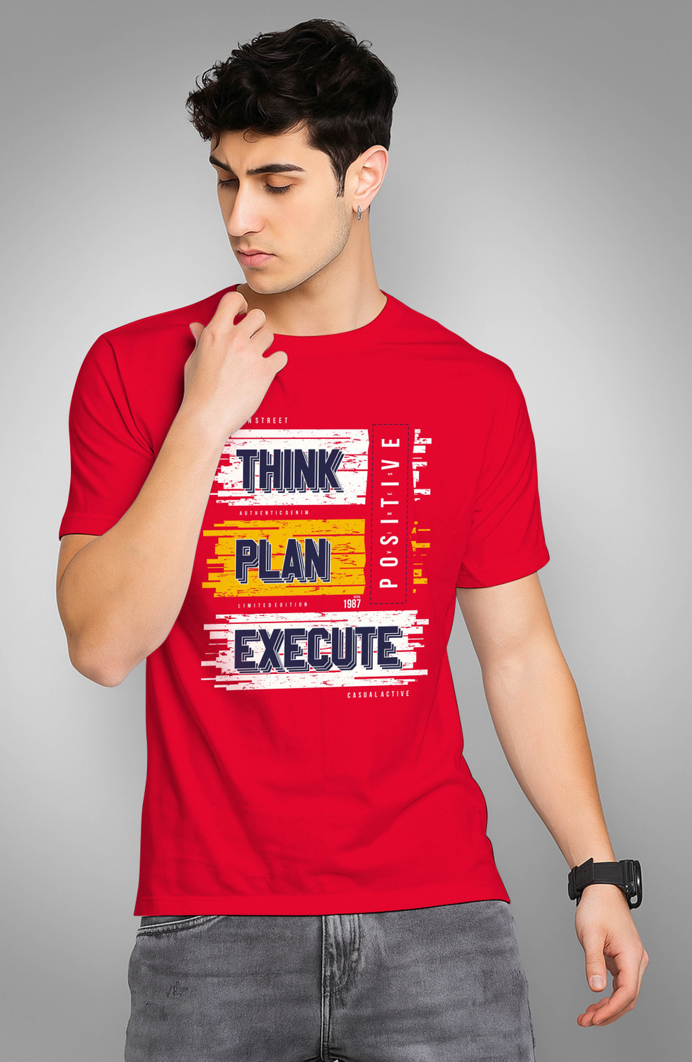 Image of GM TRENDS Printed Men Round Neck Red T-Shirt