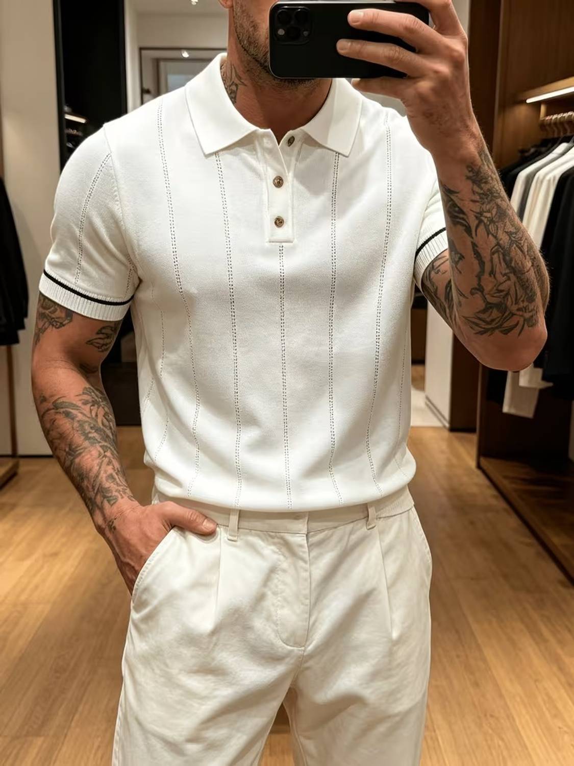 sti Solid Men Polo Neck White T-Shirt
