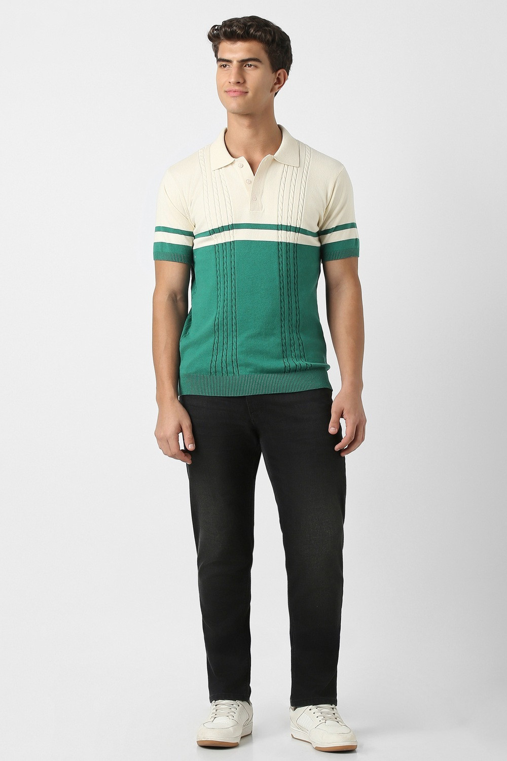 Image of PETER ENGLAND Self Design Men Polo Neck Multicolor T-Shirt