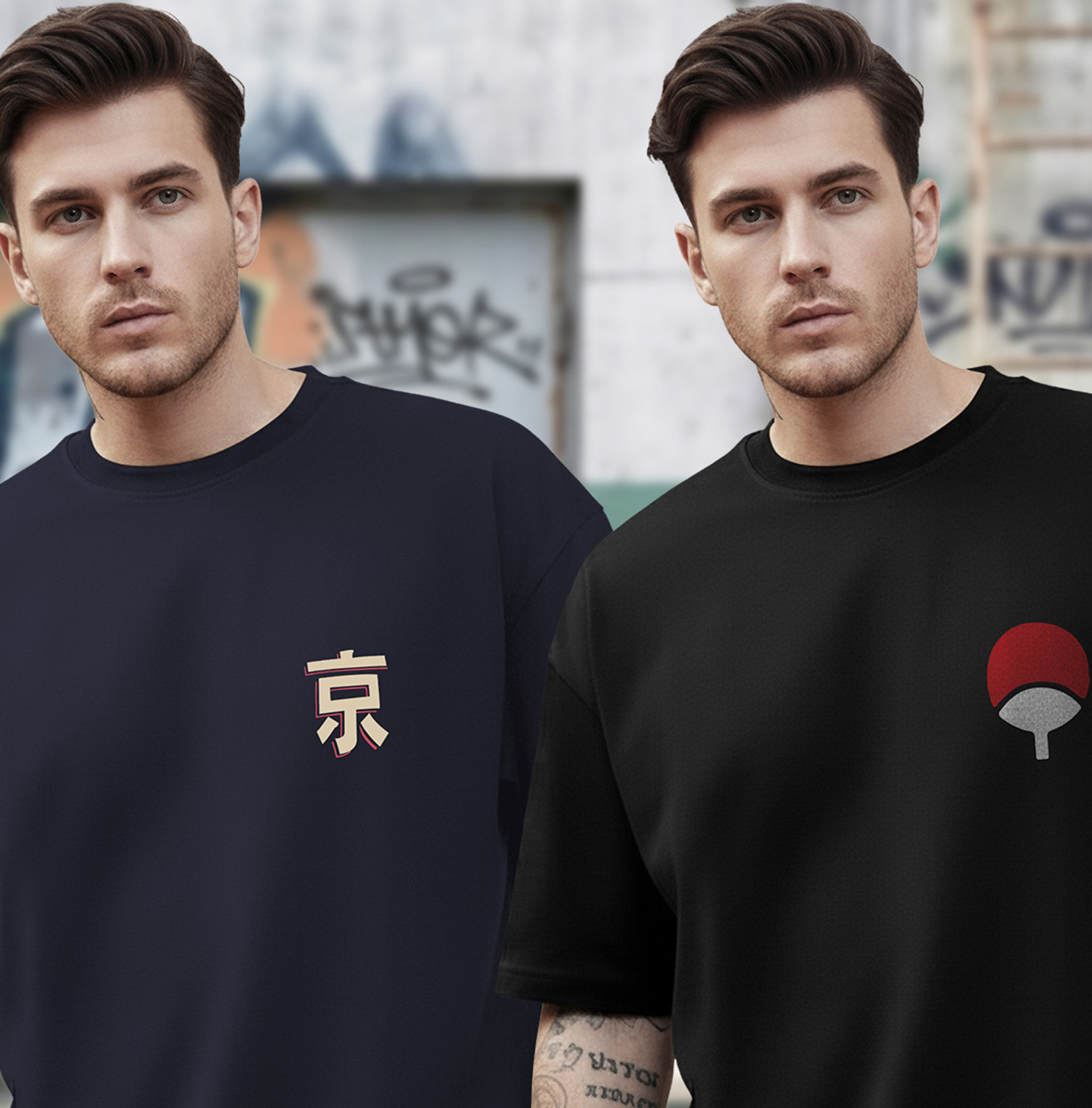 Image of TRIPR Graphic Print Men Round Neck Navy Blue, Black T-Shirt