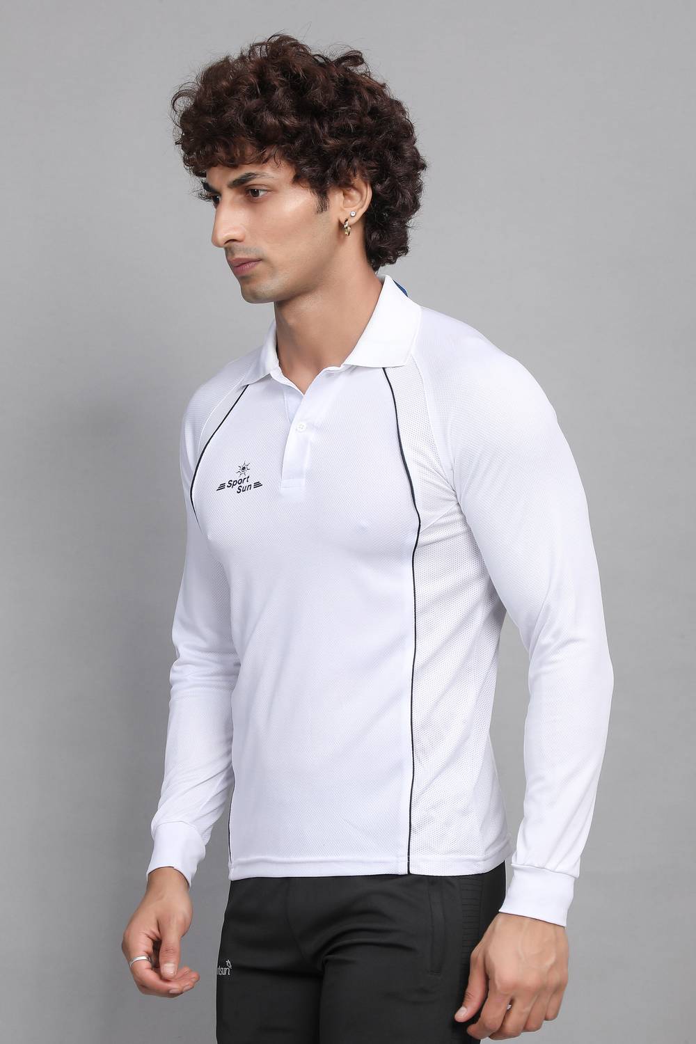 Sport Sun Solid Men Polo Neck White T-Shirt - Image 3