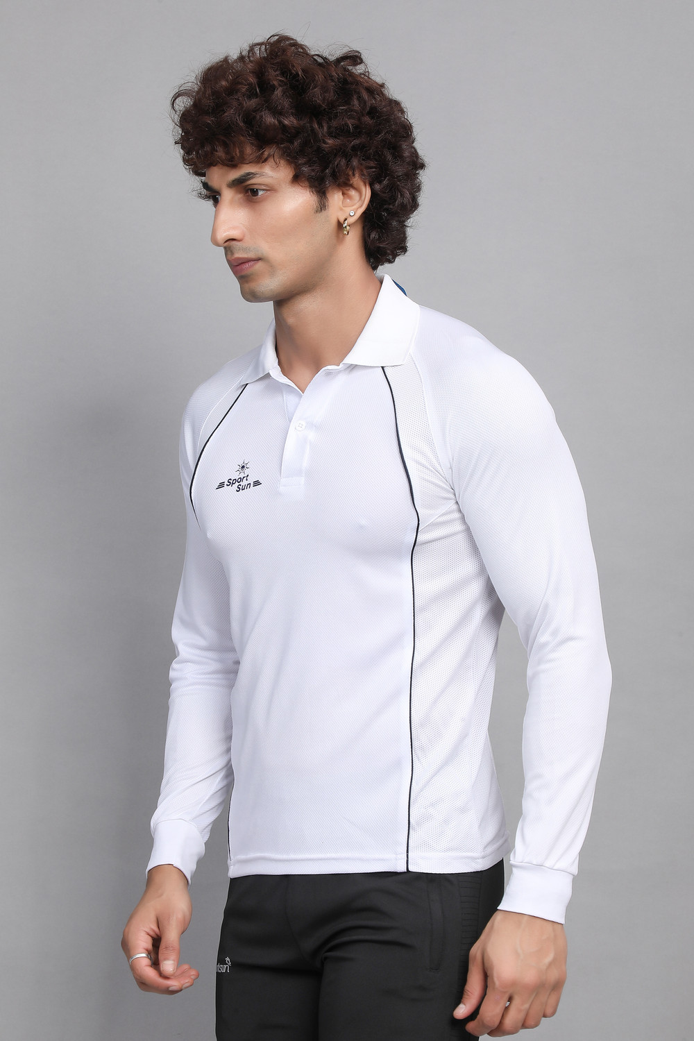 Image of Sport Sun Solid Men Polo Neck White T-Shirt