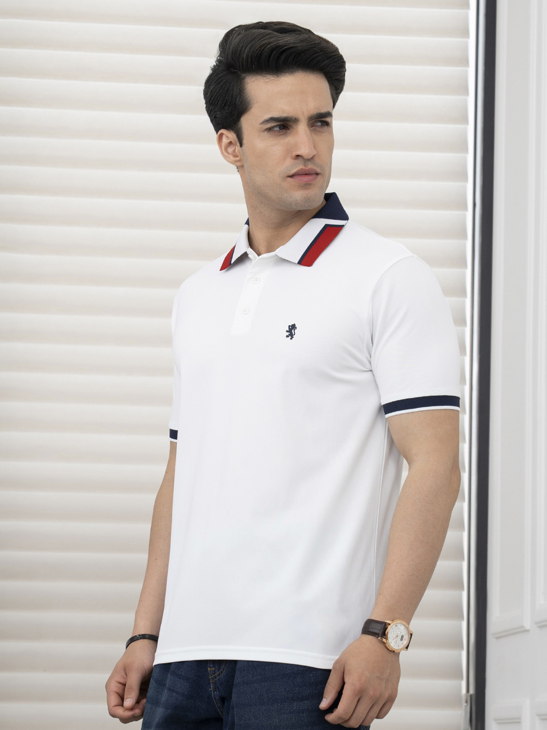 Image of RED TAPE Solid Men Polo Neck White T-Shirt