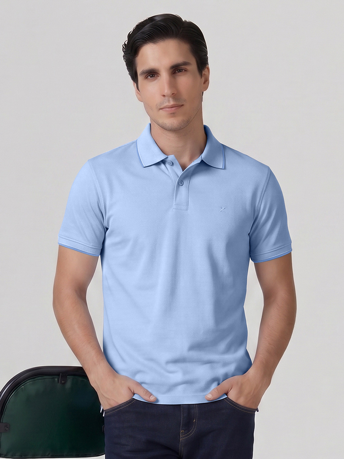 XYXX Solid Men Polo Neck Light Blue T-Shirt