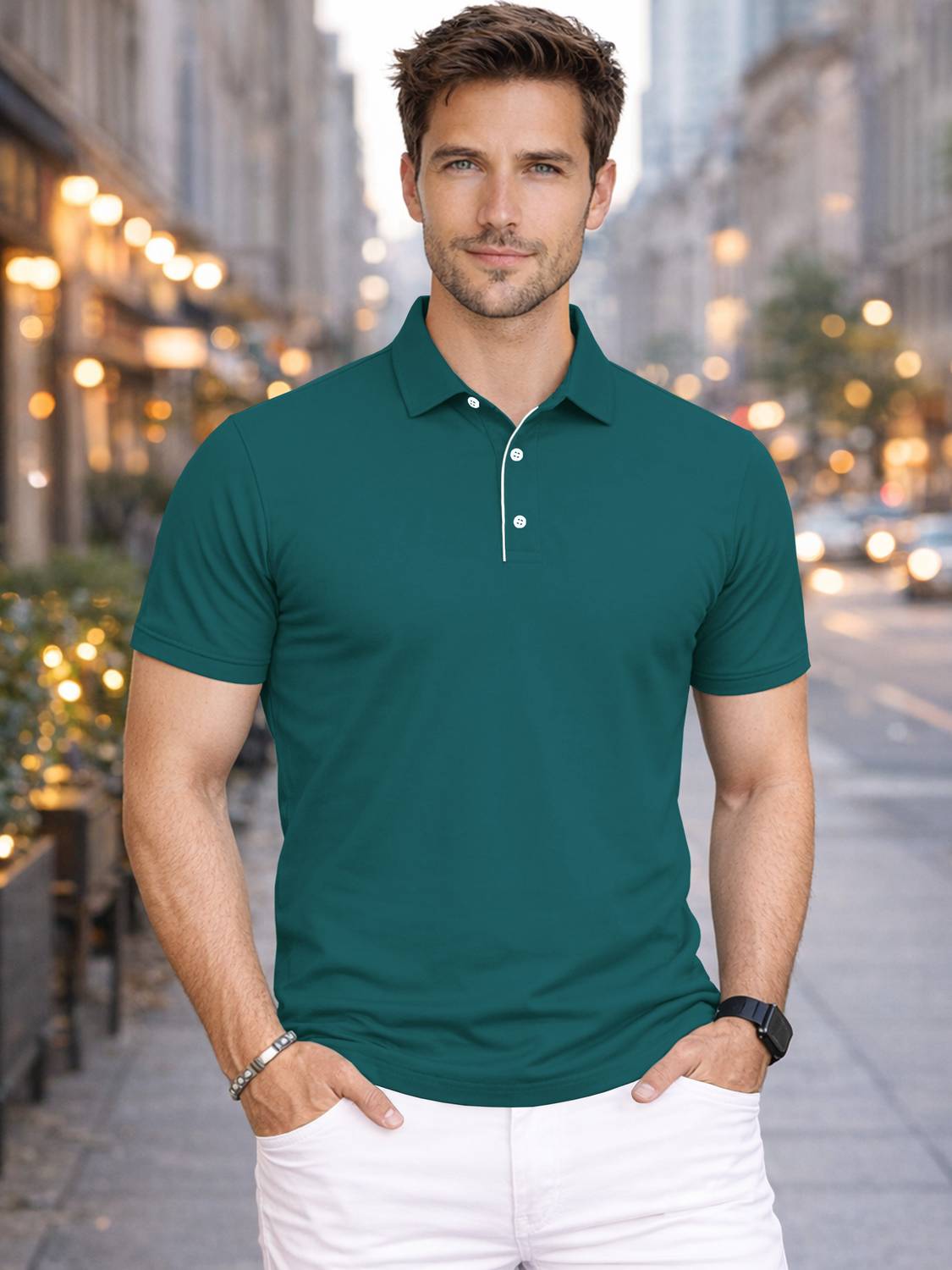 VeBNoR Men Solid Polo Neck Polyester Green T-Shirt
