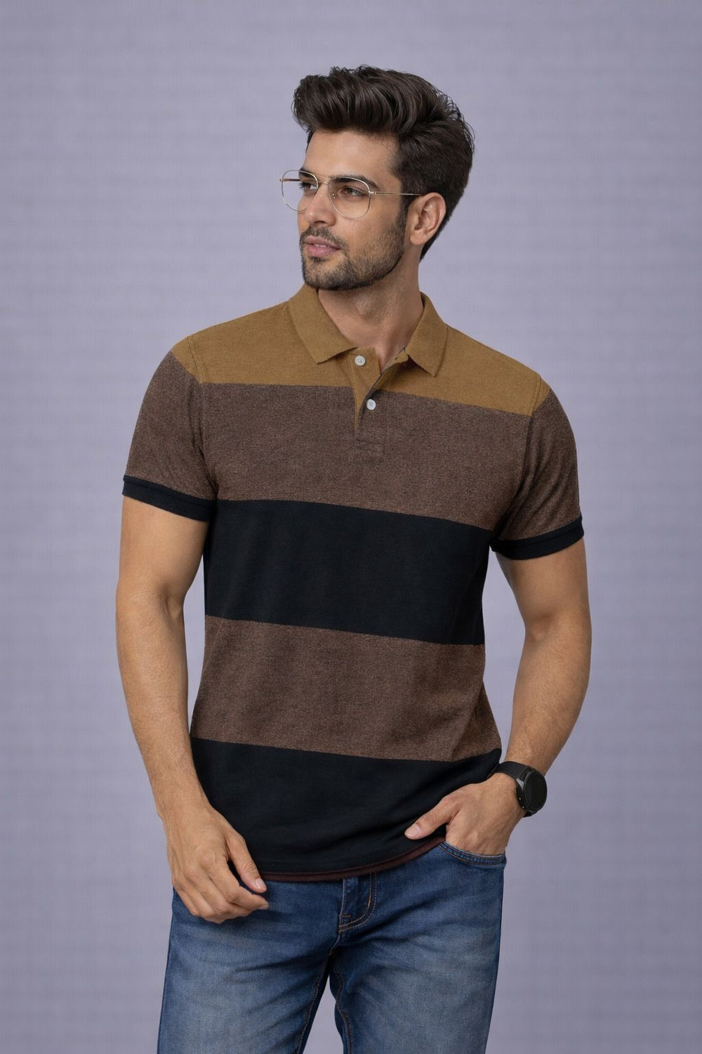 Image of Trend Twist Men Striped Polo Neck Pure Cotton Multicolor T-Shirt