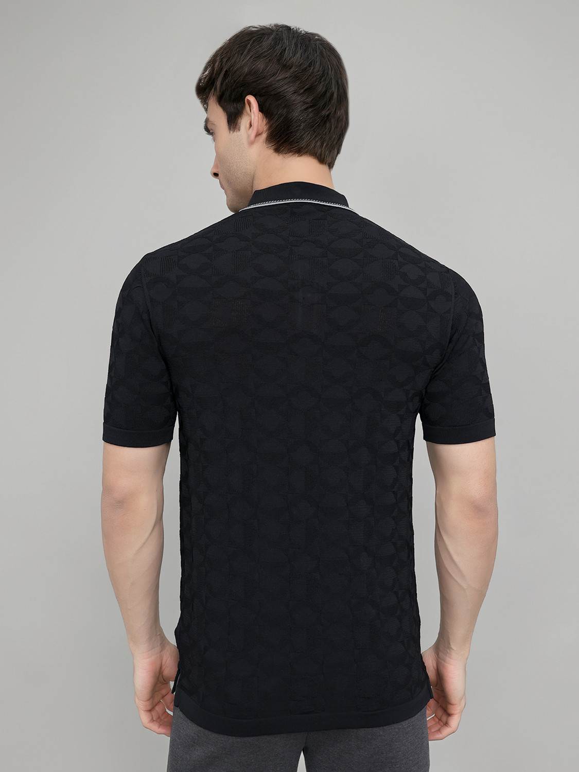 Image of MONTE CARLO Printed Men Polo Neck Black T-Shirt