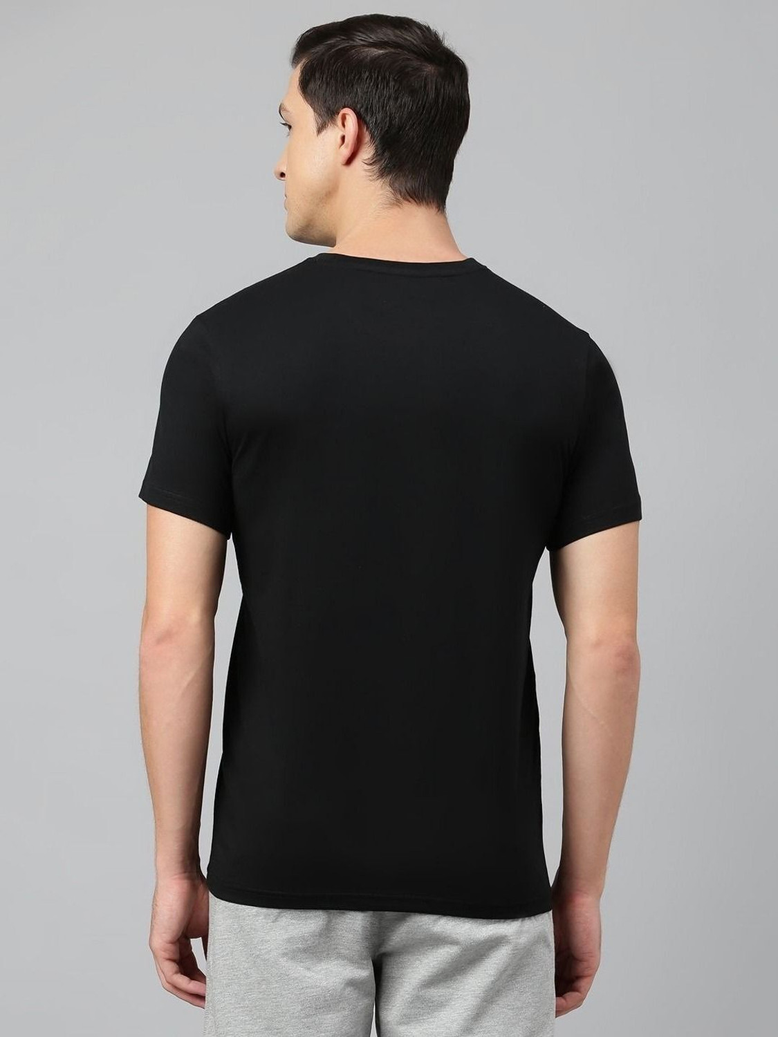 Image of DAISY Solid Men Round Neck White, Black T-Shirt