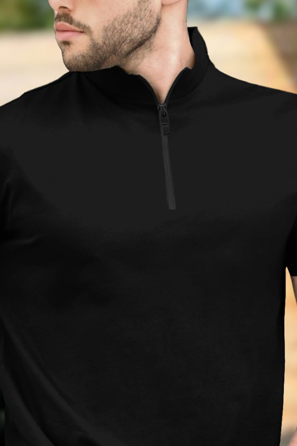 Image of TRIPR Solid Men Mandarin Collar Black T-Shirt