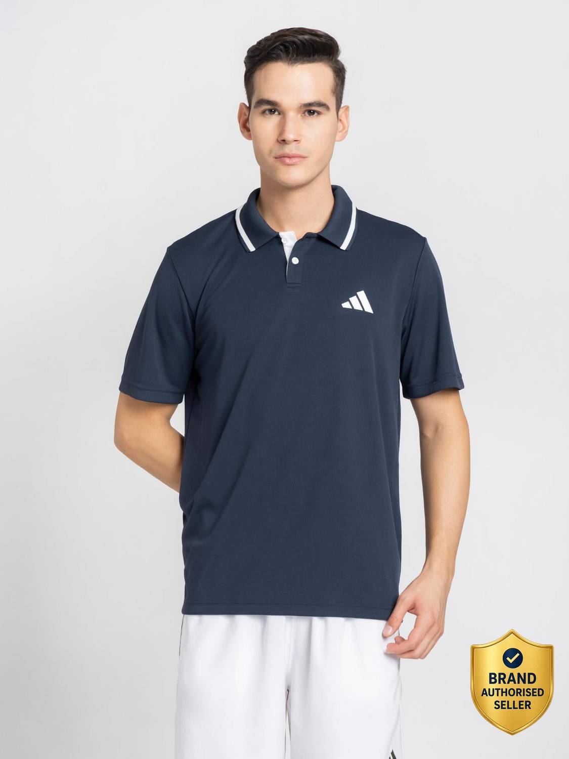 ADIDAS Printed Men Polo Neck Blue T-Shirt