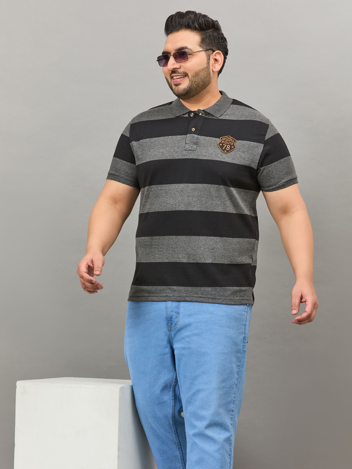 Image of Austivo Striped Men Polo Neck Multicolor T-Shirt
