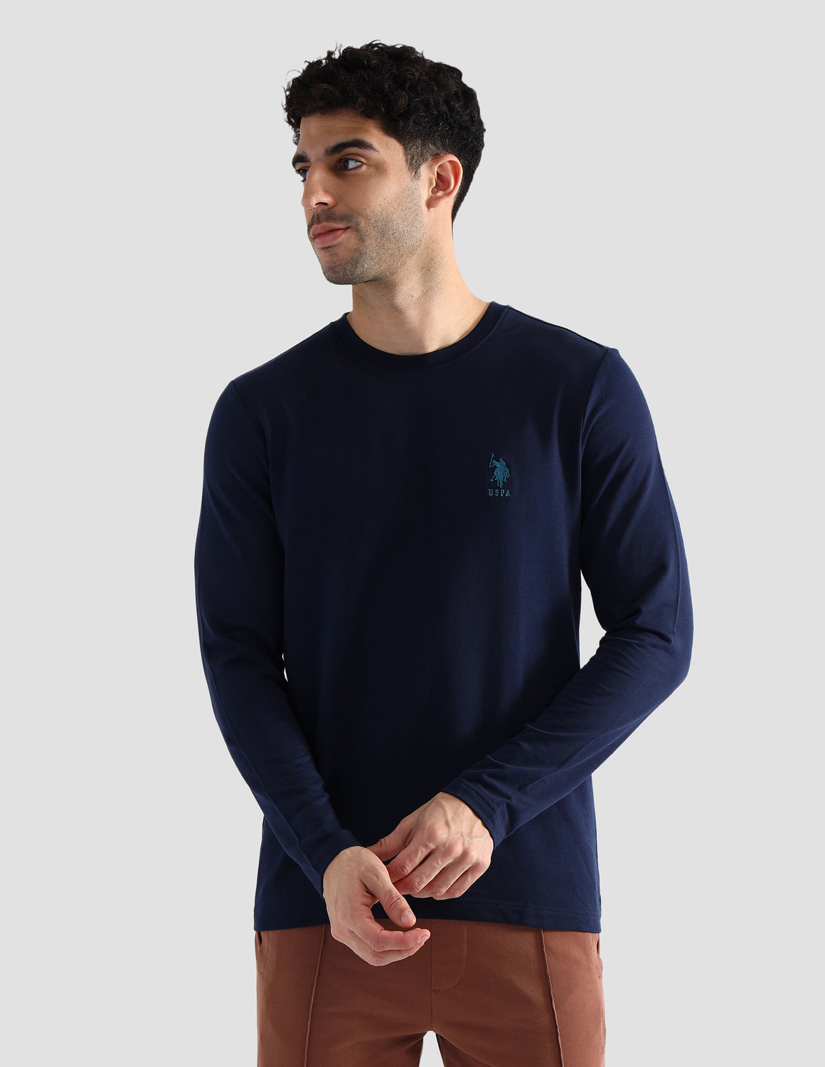 Image of U.S. POLO ASSN. Solid Men Crew Neck Blue T-Shirt