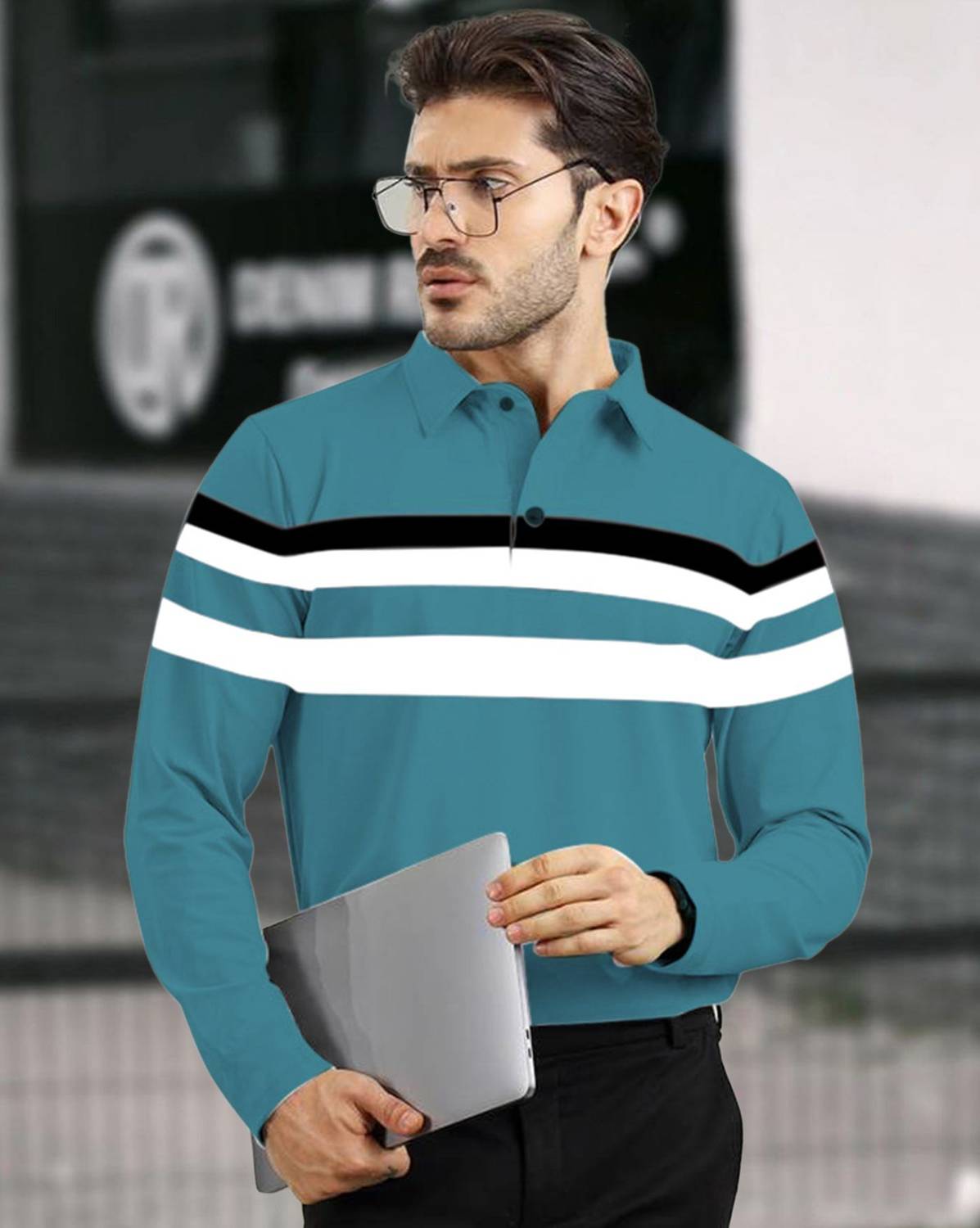 AOOSH Colorblock Men Polo Neck Dark Blue, White T-Shirt