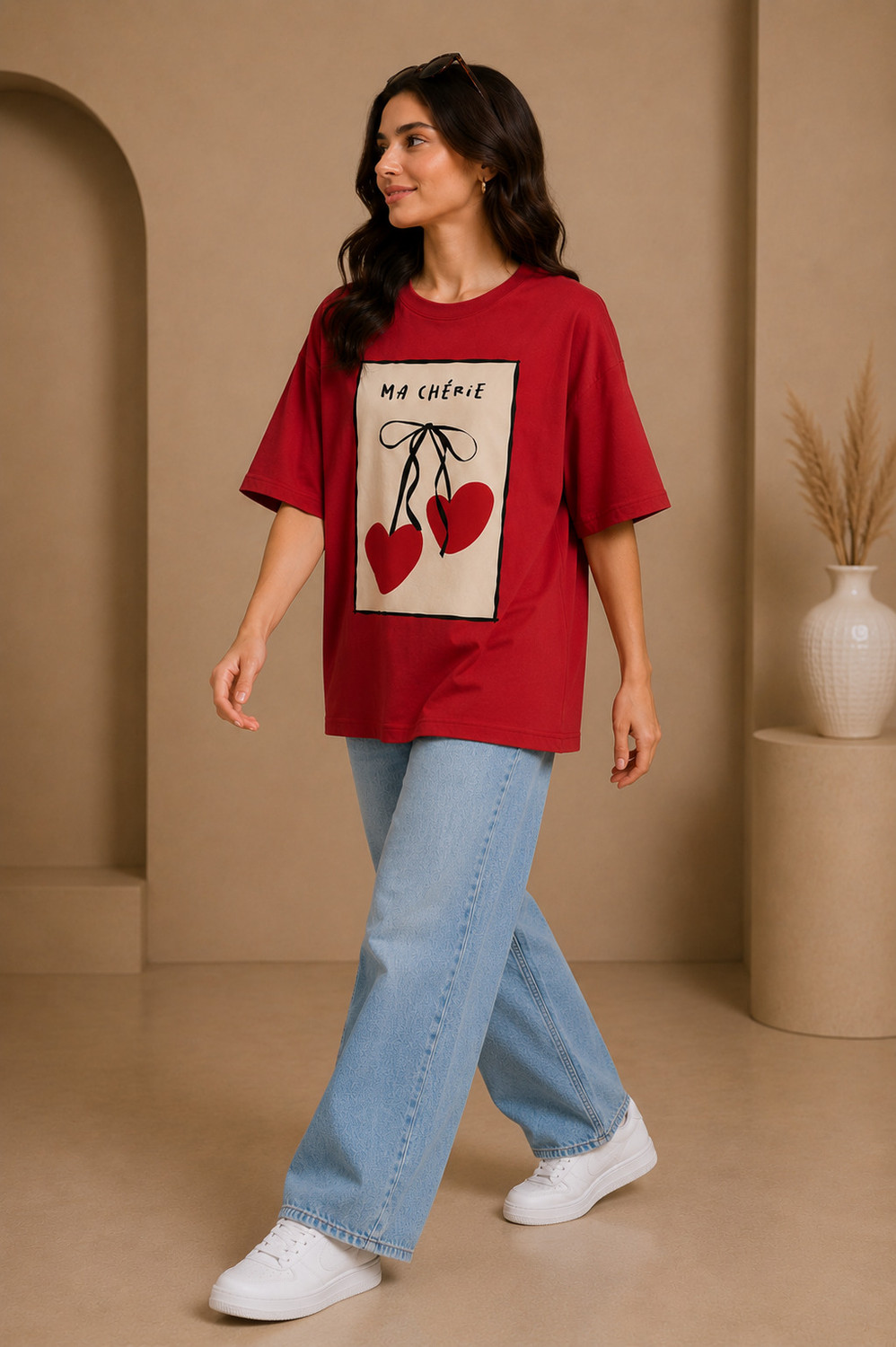 Image of Adyavastram Printed Women Round Neck Red T-Shirt