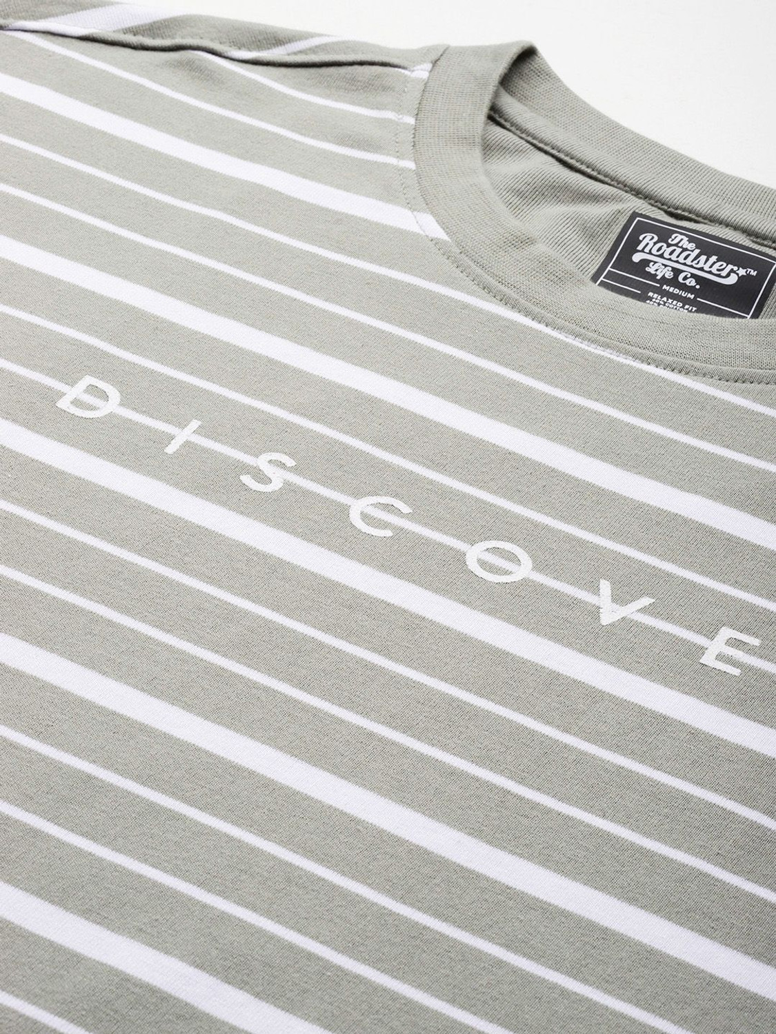 Image of Roadster Striped Men Round Neck Grey T-Shirt