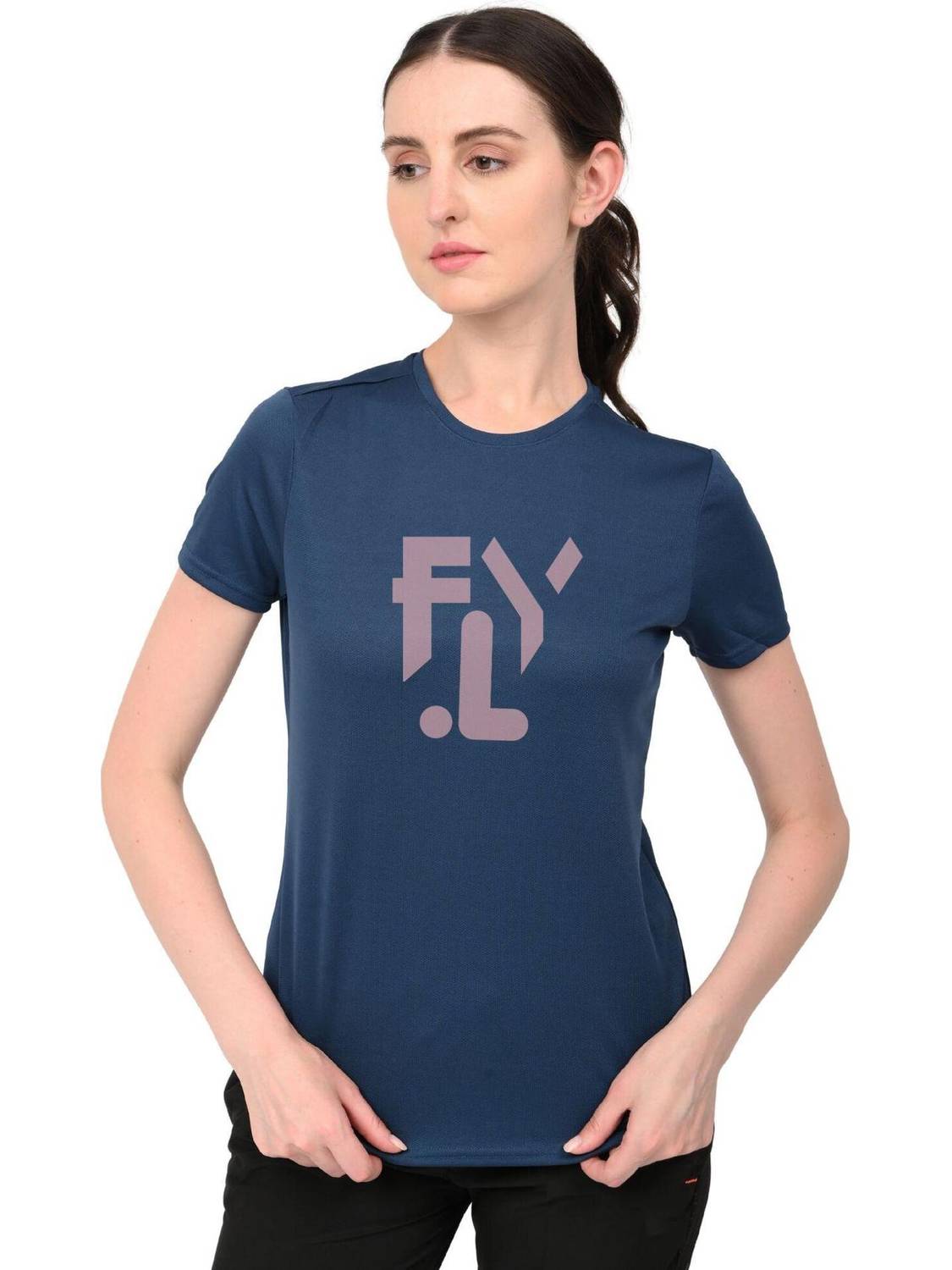 3colors Printed Women Round Neck Blue T-Shirt