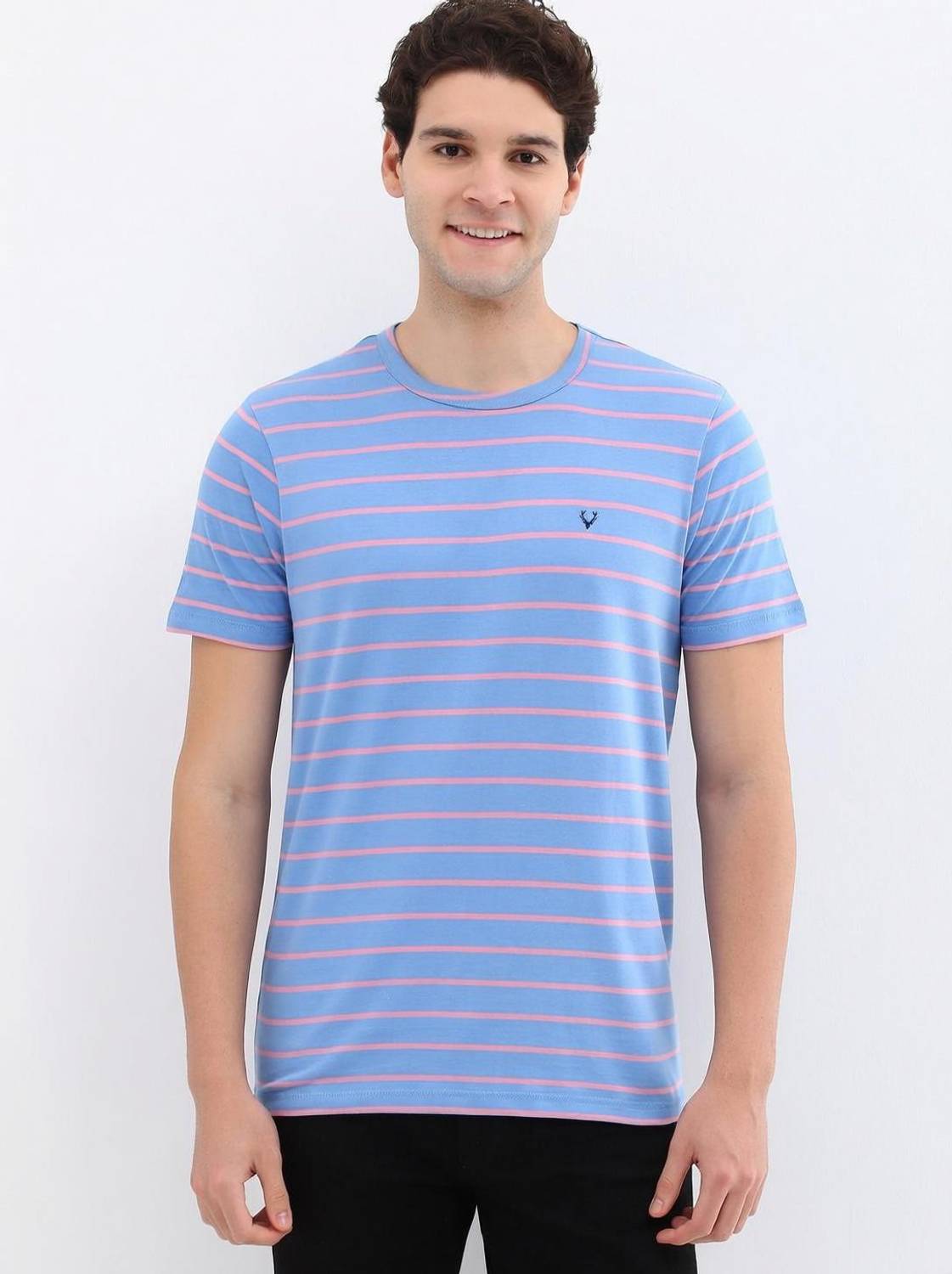 Allen Solly Striped Men Crew Neck Blue T-Shirt