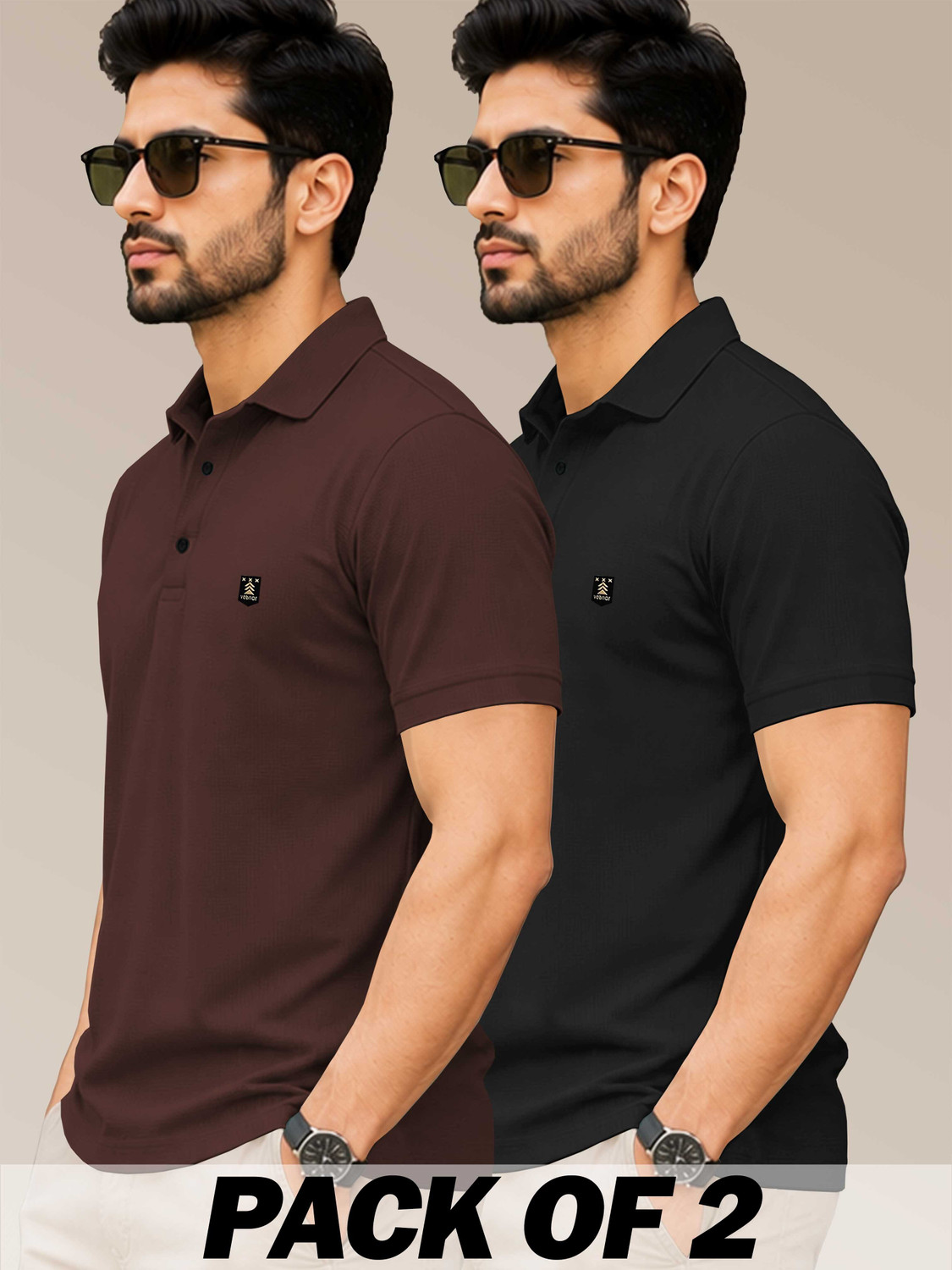 Image of VeBNoR Solid Men Polo Neck Black, Brown T-Shirt